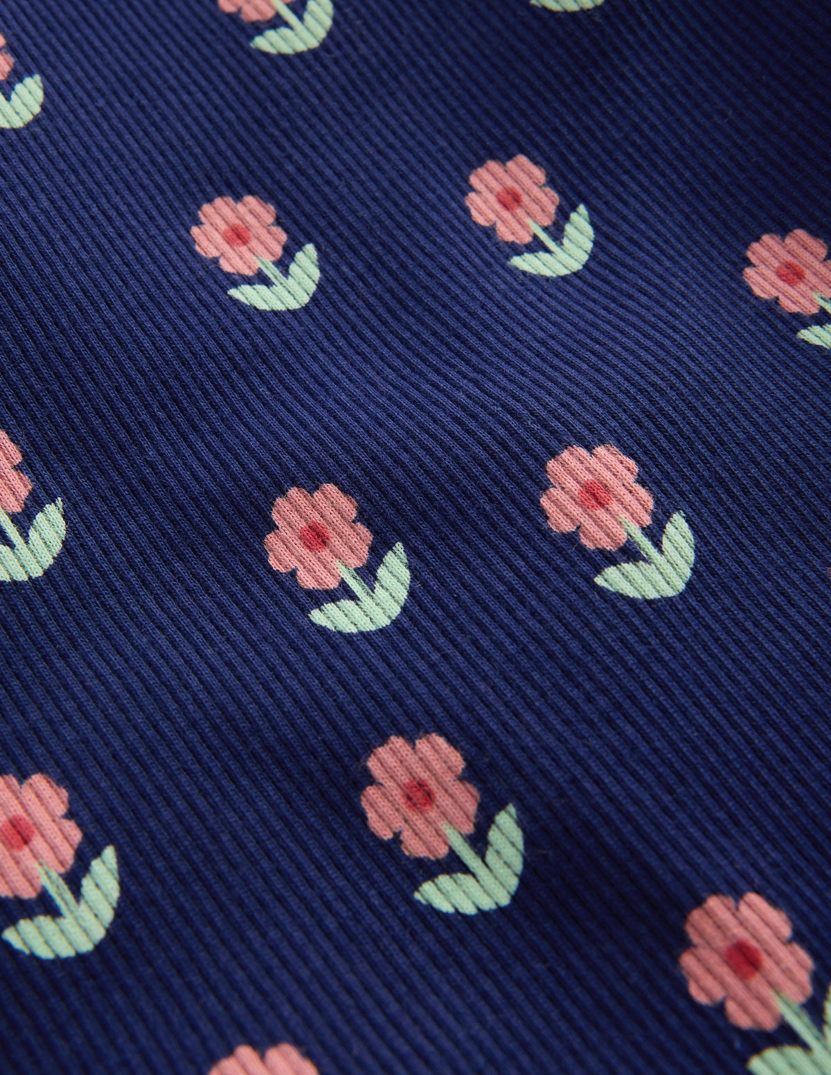 Lace Trim Roll Neck Top-Navy Flower Stamp - Image 3