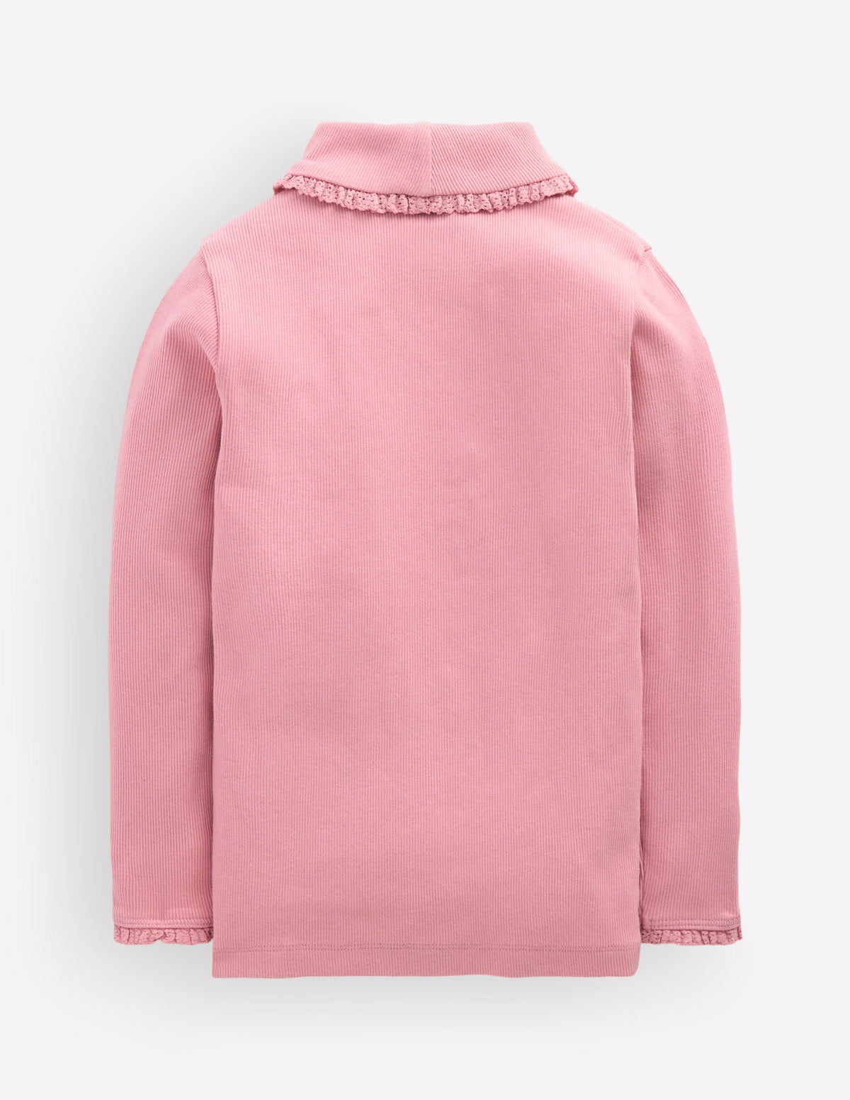 Lace Trim Roll Neck Top-Vintage Pink - Image 2