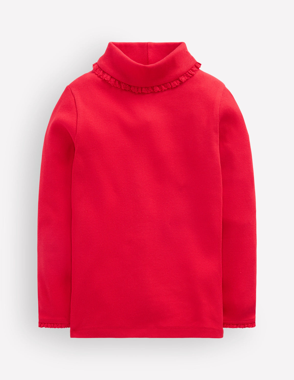 Lace Trim Roll Neck Top-Poppy Red - Image 1
