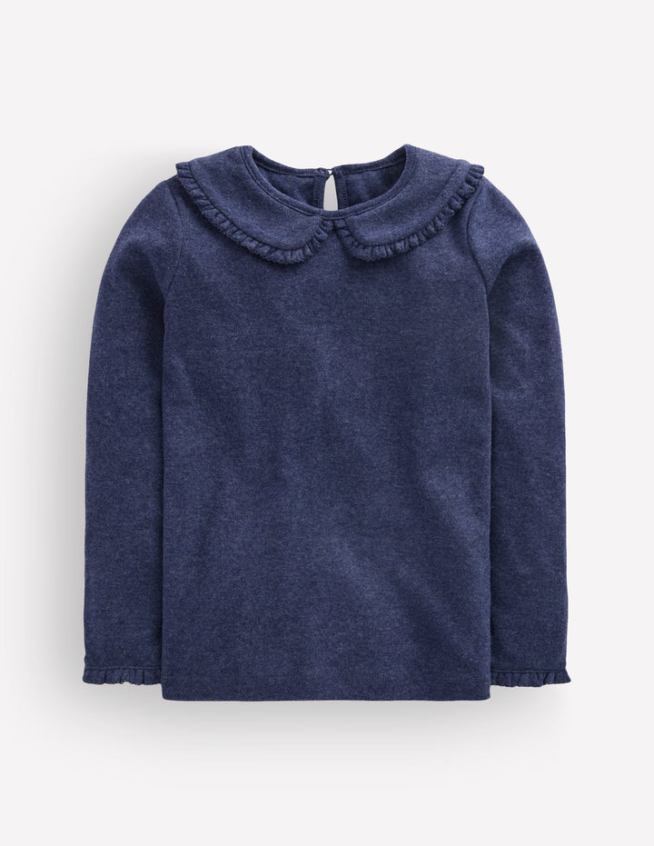 Collared Pointelle Top-Navy