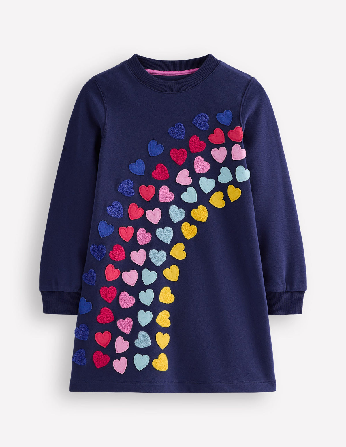 Ida Sweatshirt Appliqué Dress-College Navy Rainbow Hearts - Image 1
