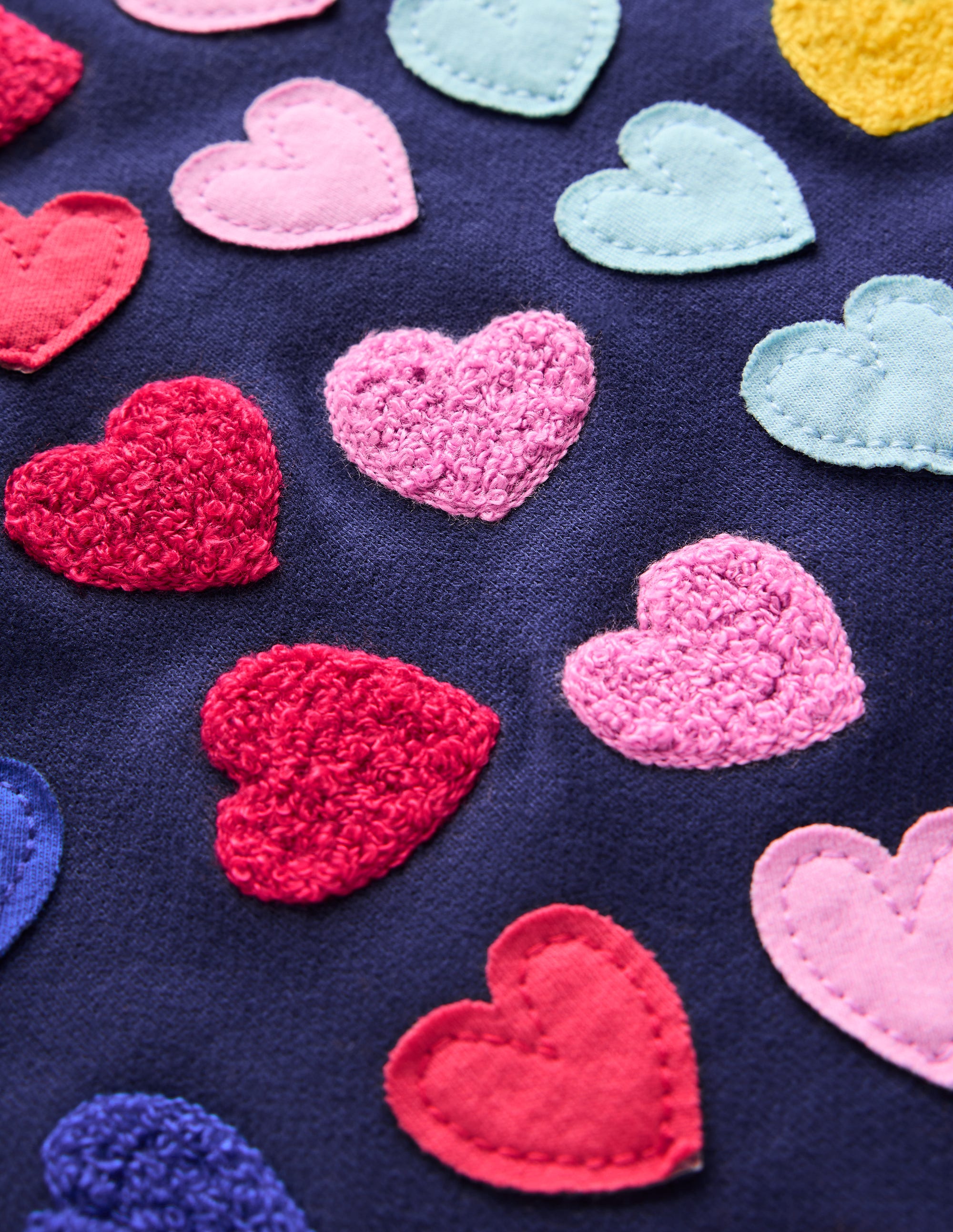Ida Sweatshirt Appliqué Dress-College Navy Rainbow Hearts - Image 3