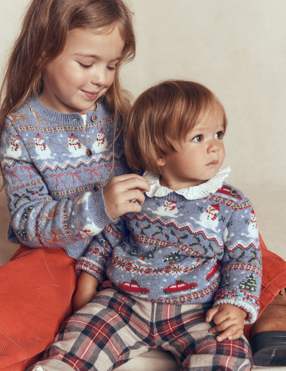 Edie Fair Isle Cardigan-Glacier Blue Snowy Christmas - Image 3
