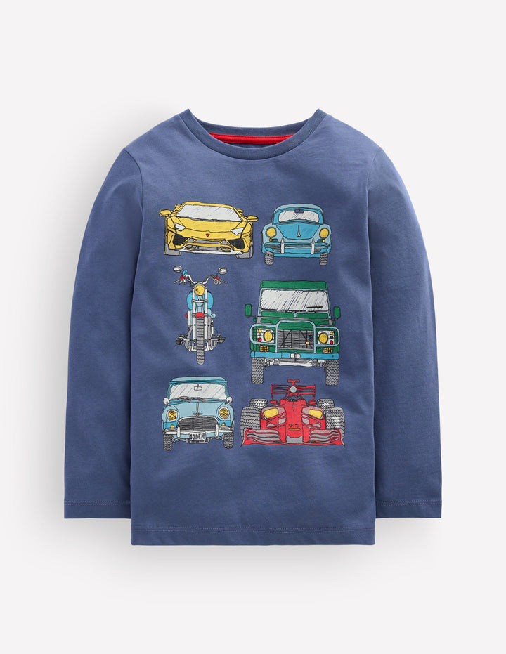 Front & Back T-shirt-Robot Blue Cars
