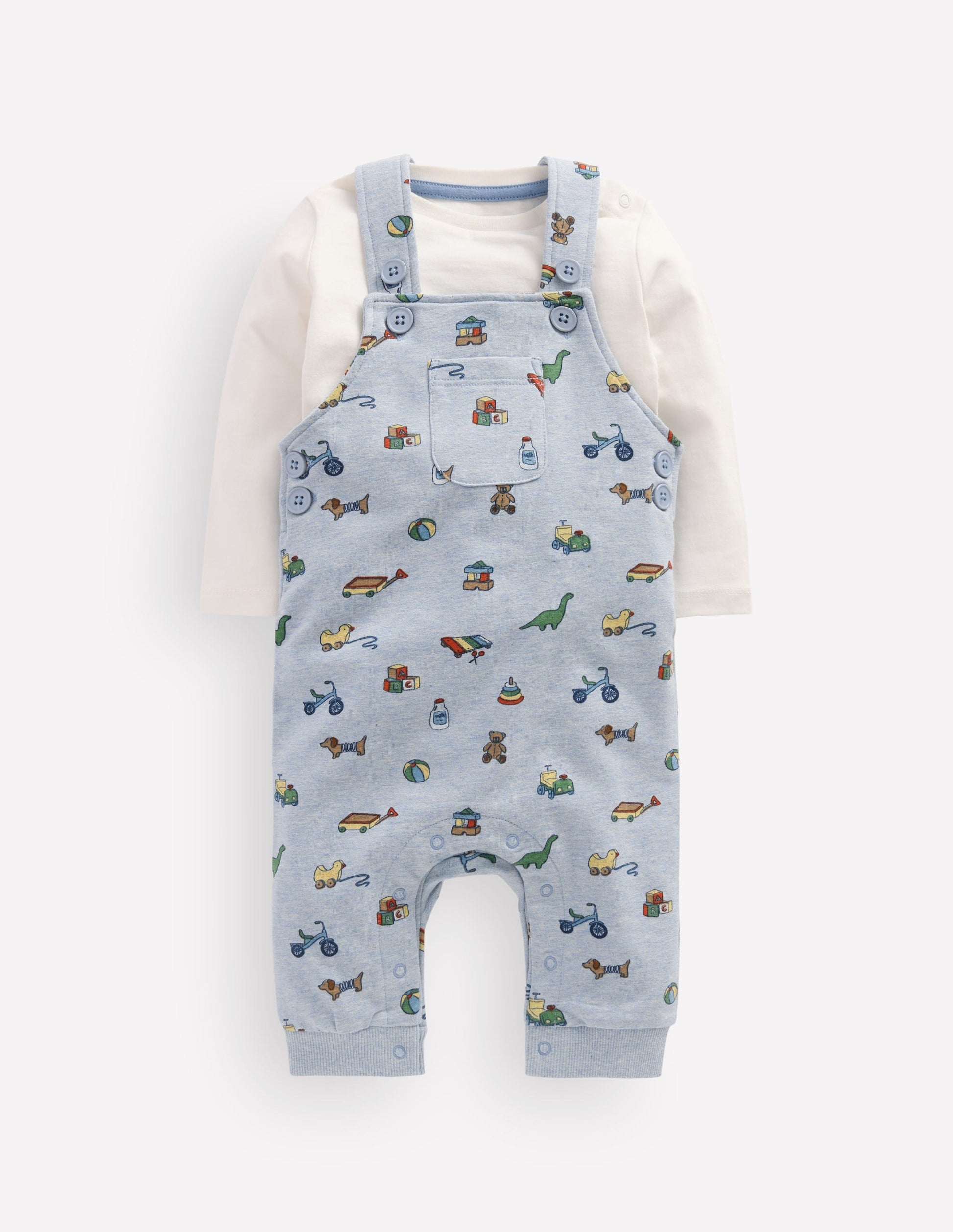 Jersey Dungarees Set-Blue Marl Playroom Print-1