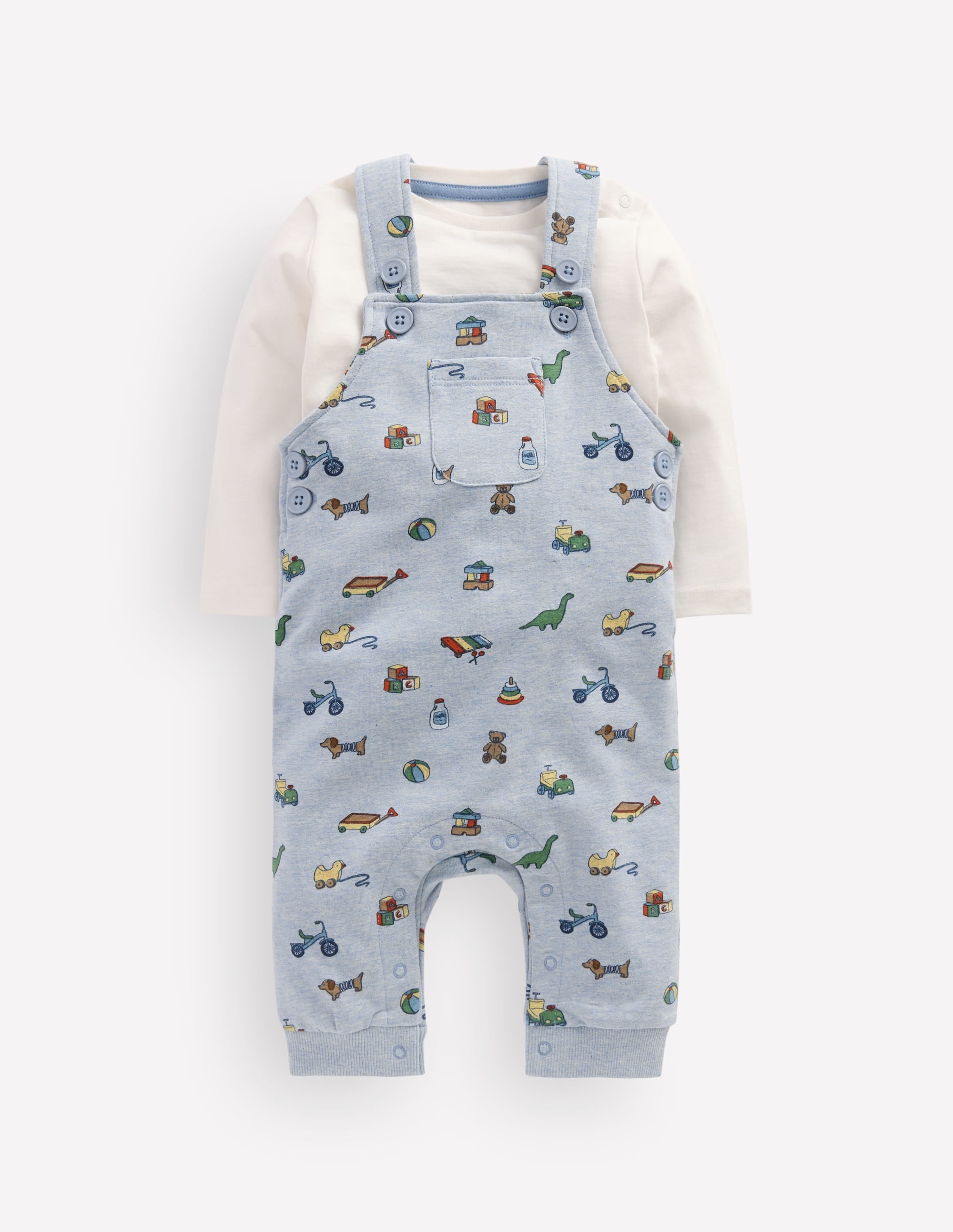 Jersey Dungarees Set-Blue Marl Playroom Print - Image 1