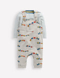 Jersey Dungarees Set-Grey Marl Trains