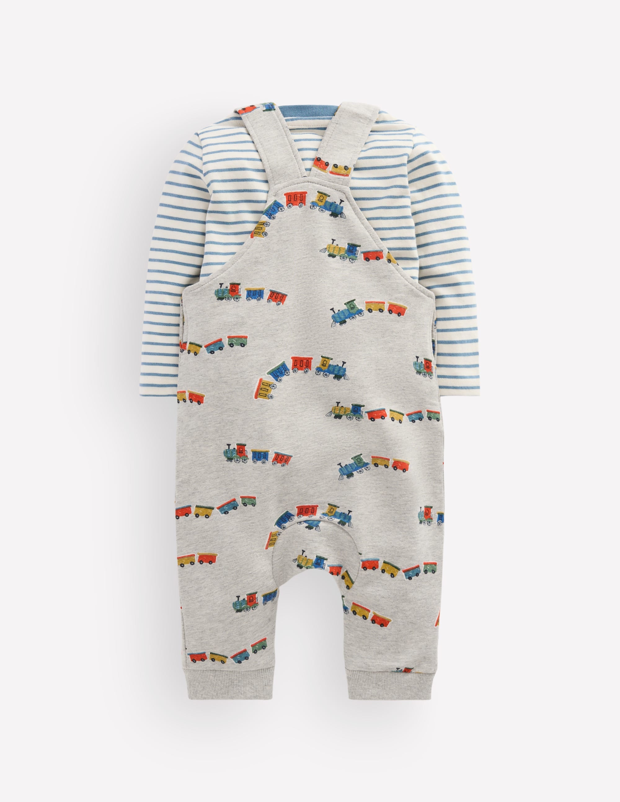 Jersey Dungarees Set-Grey Marl Trains - Image 2