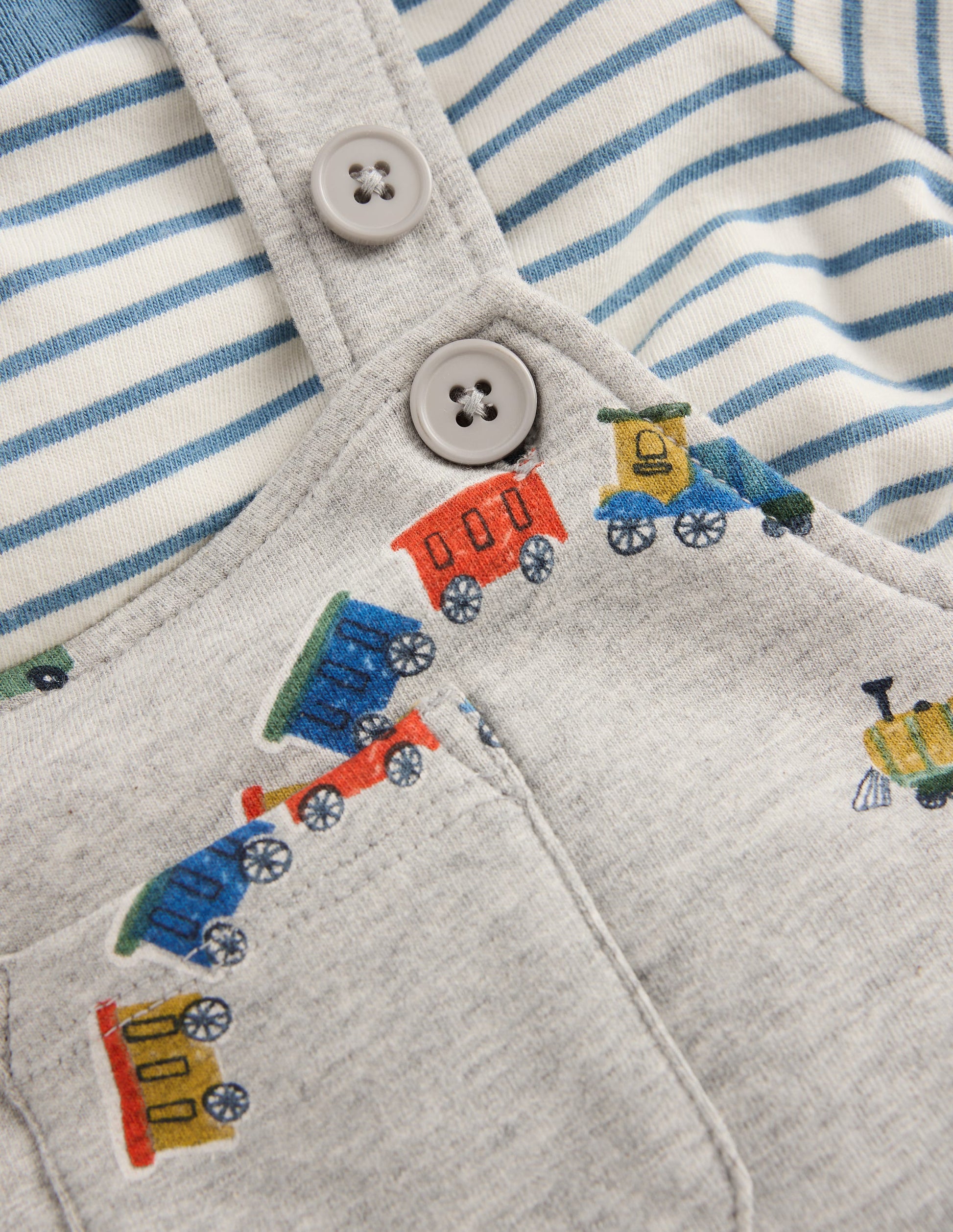 Jersey Dungarees Set-Grey Marl Trains-3