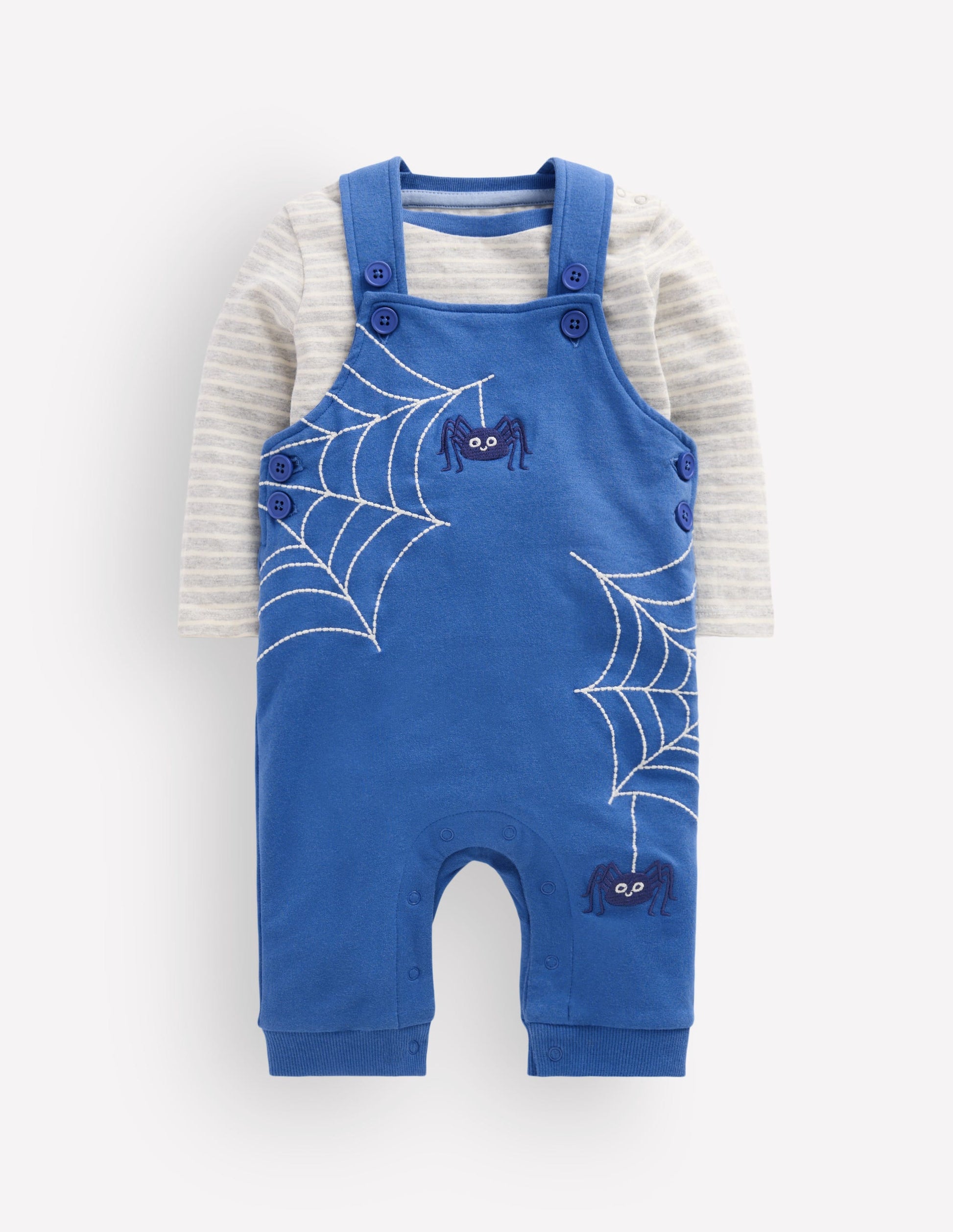 Jersey Dungarees Set-Dark Blue Spider Webs-3