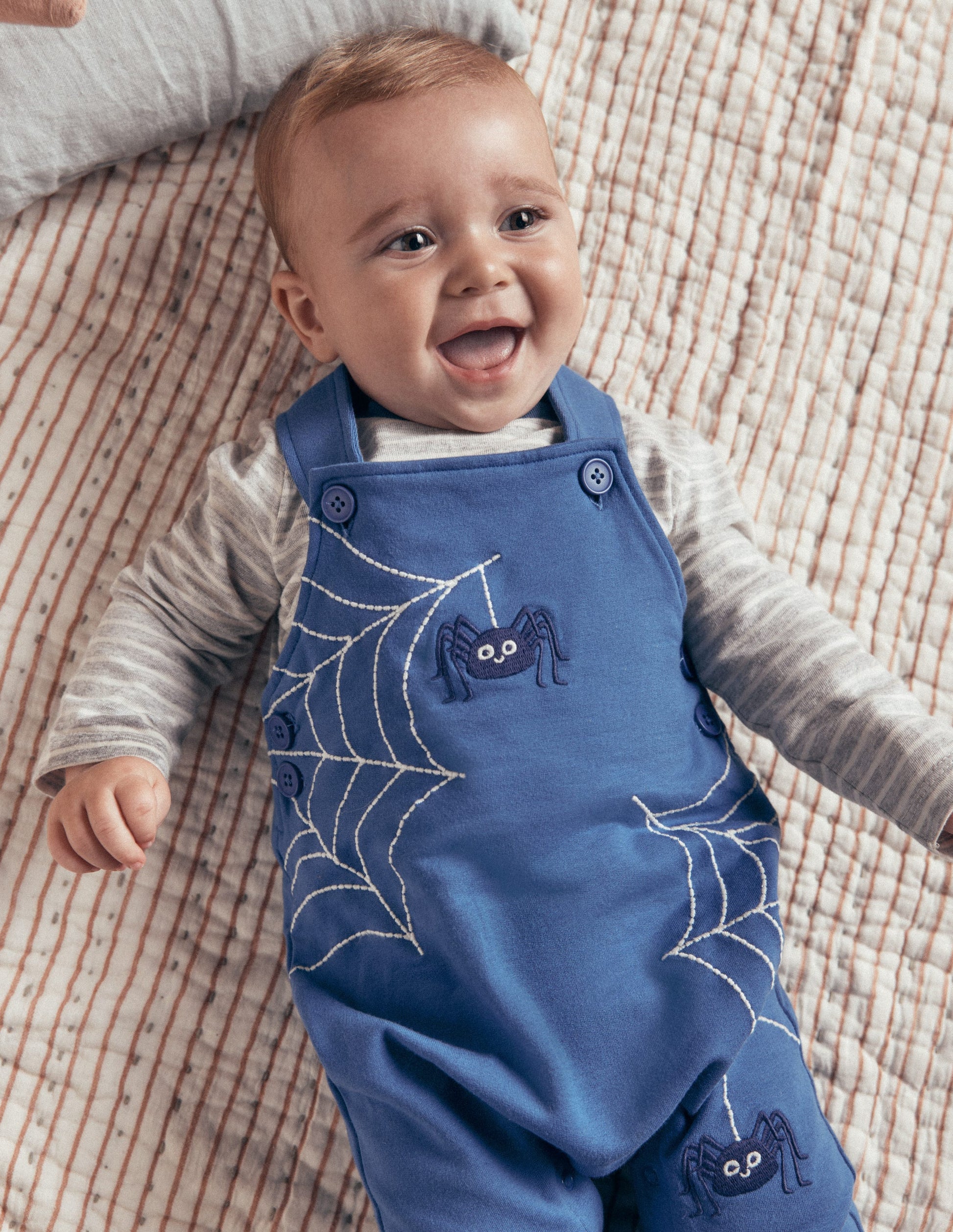 Jersey Dungarees Set-Dark Blue Spider Webs-1