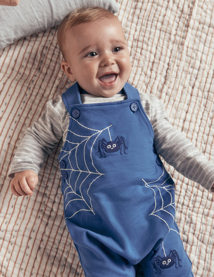Jersey Dungarees Set-Dark Blue Spider Webs