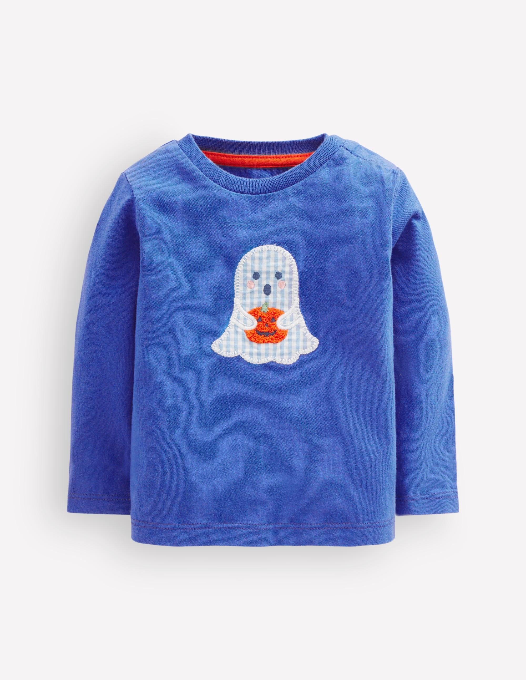 Long Sleeve Appliqué T-shirt-Bluejay Ghost - Image 4