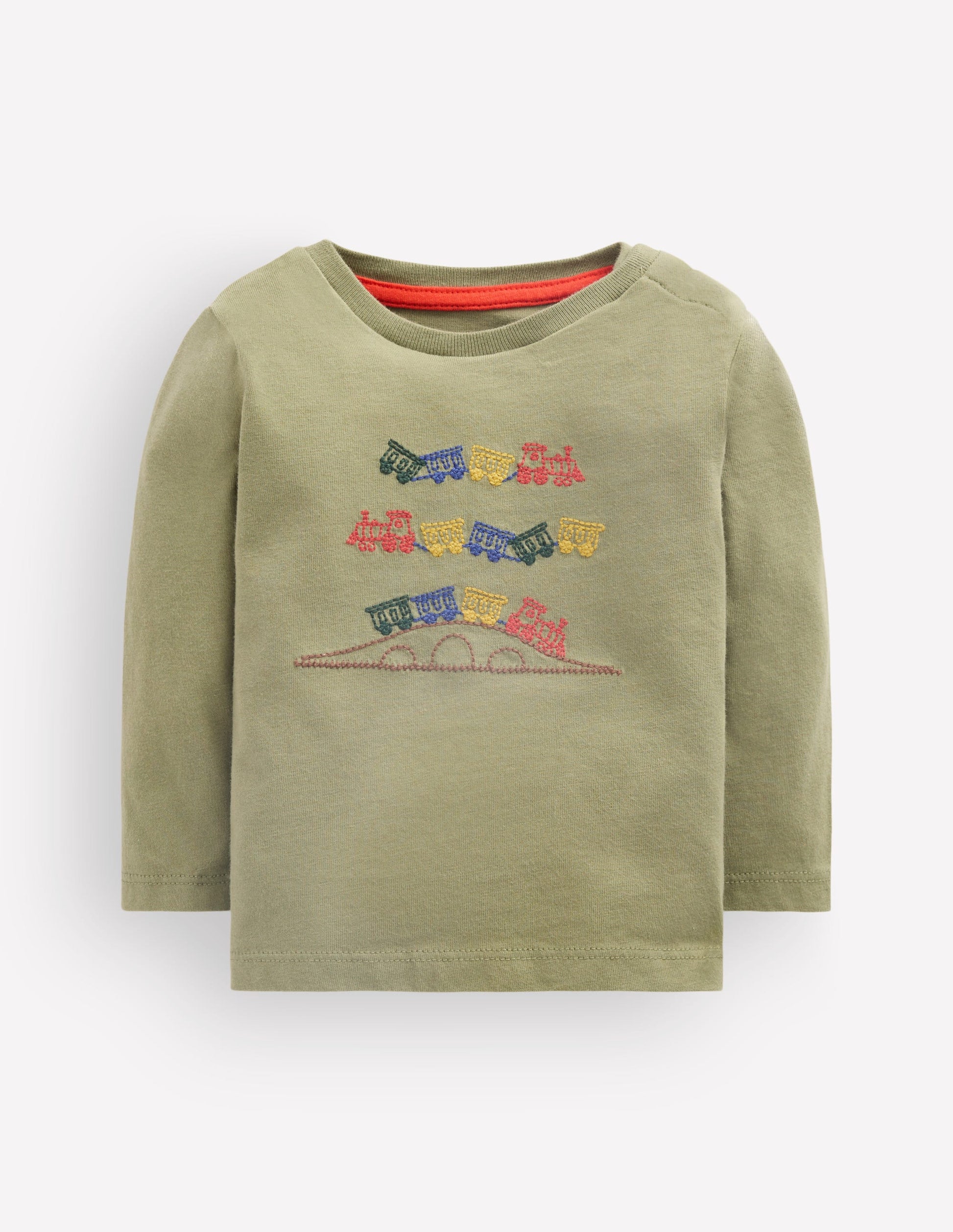 Long Sleeve Appliqué T-shirt-Green Trains-1
