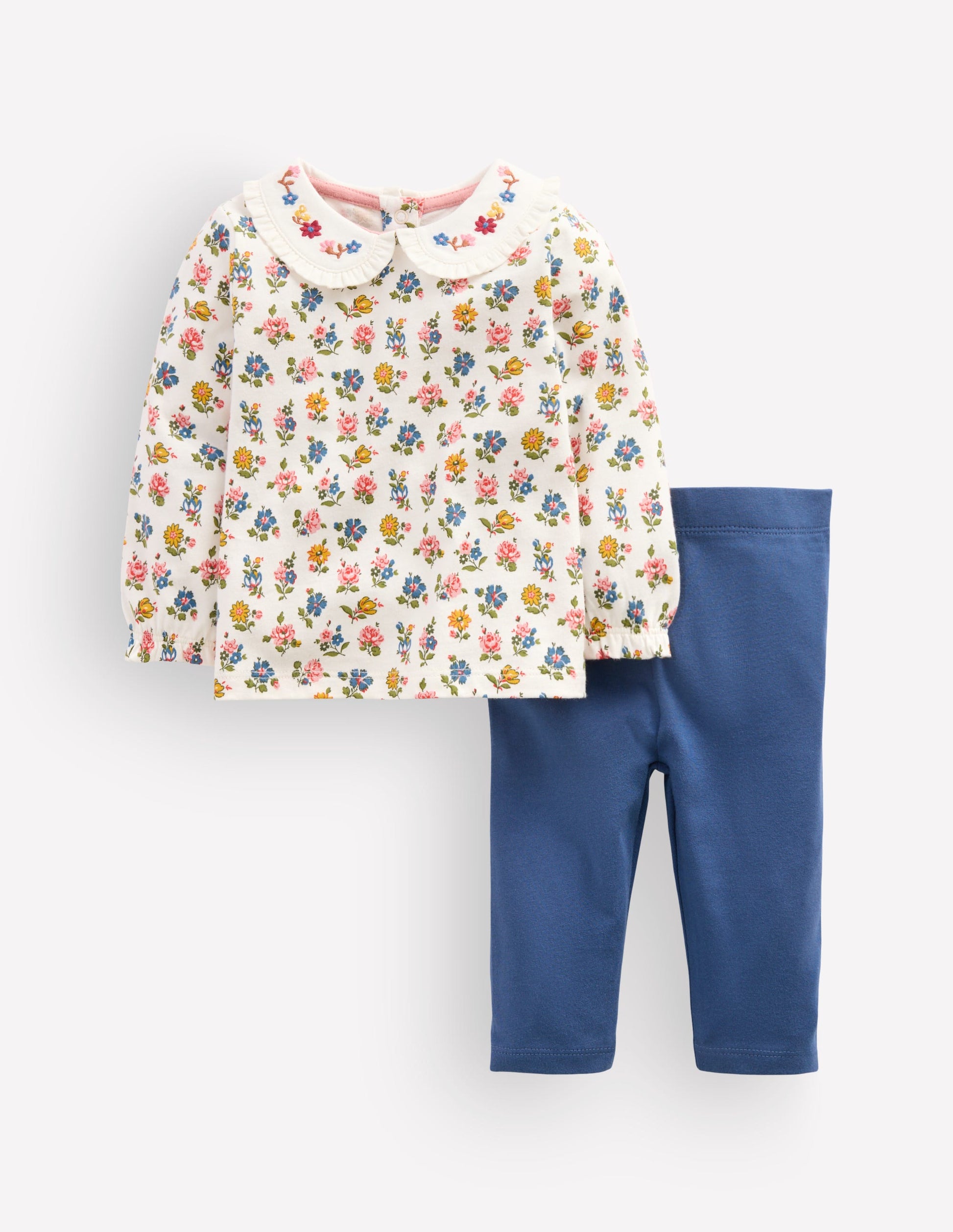 Collared Jersey Set-Blue Ditsy Floral-1