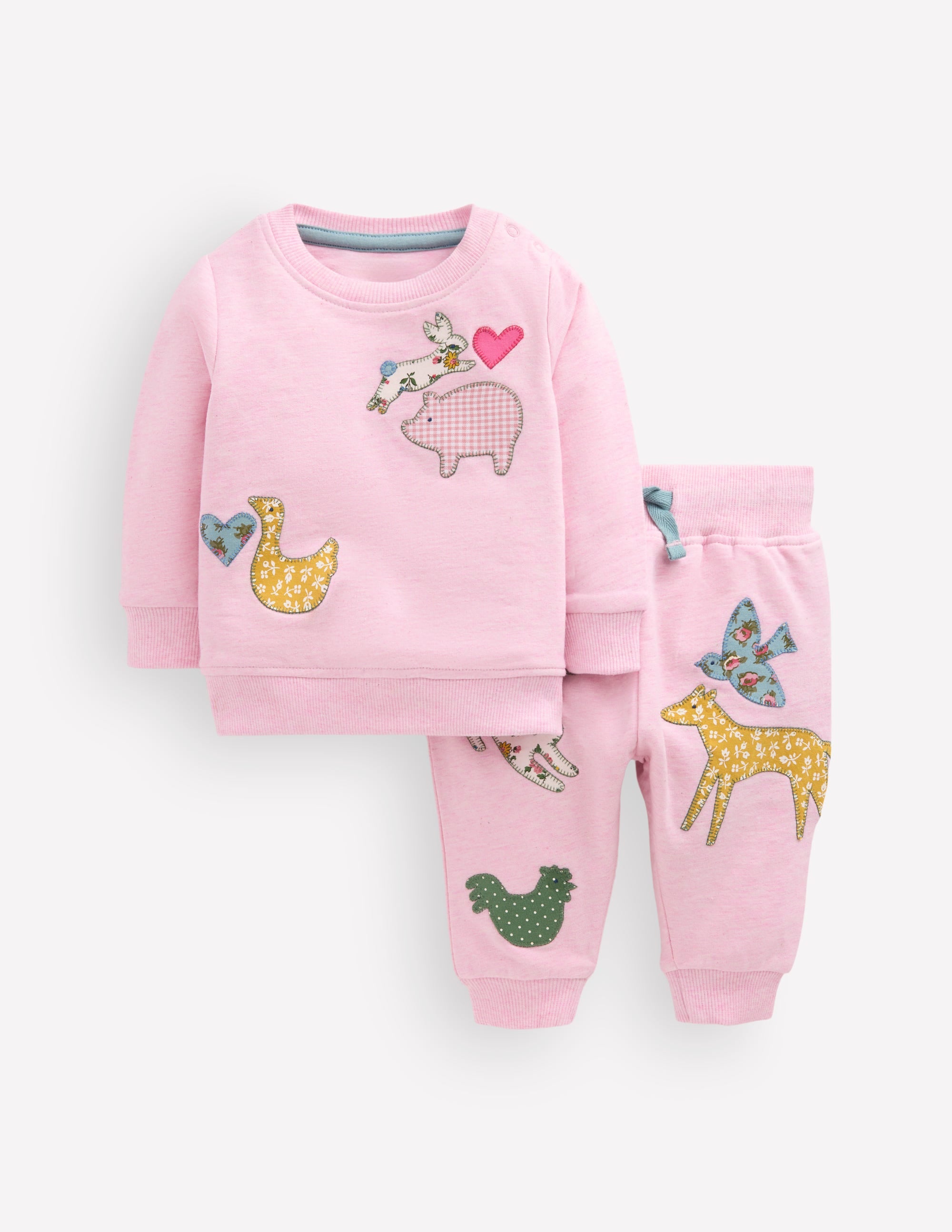 Appliqué Sweatshirt Set-Pale Pink Farm - Image 1