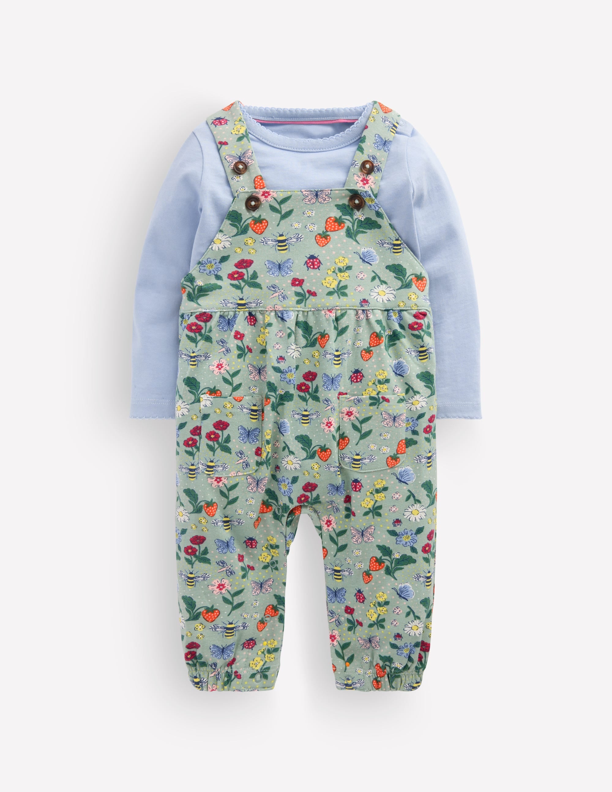 Jersey Dungarees Set-Green Bee Garden - Image 1