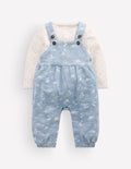 Jersey Dungarees Set-Blue Linear Farm