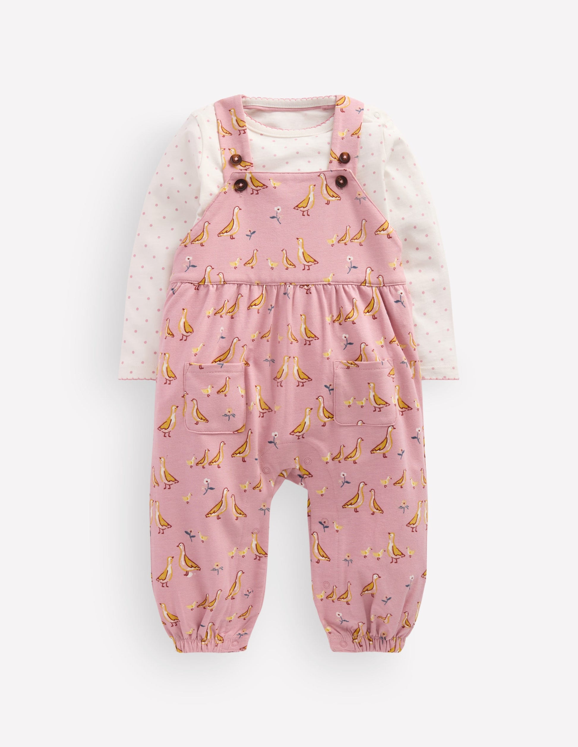 Jersey Dungarees Set-Pink Ducks-1