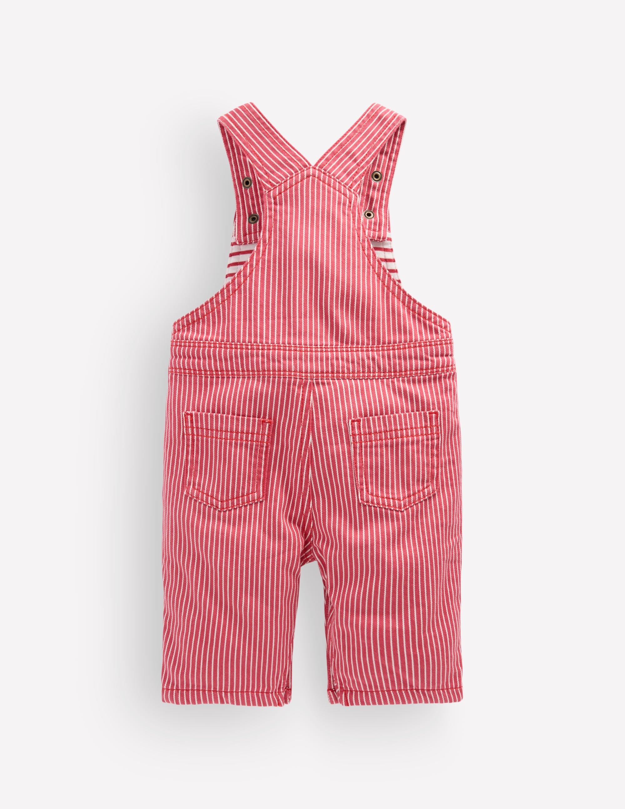 Woven Dungarees-Holly Berry Ticking Stripe - Image 2