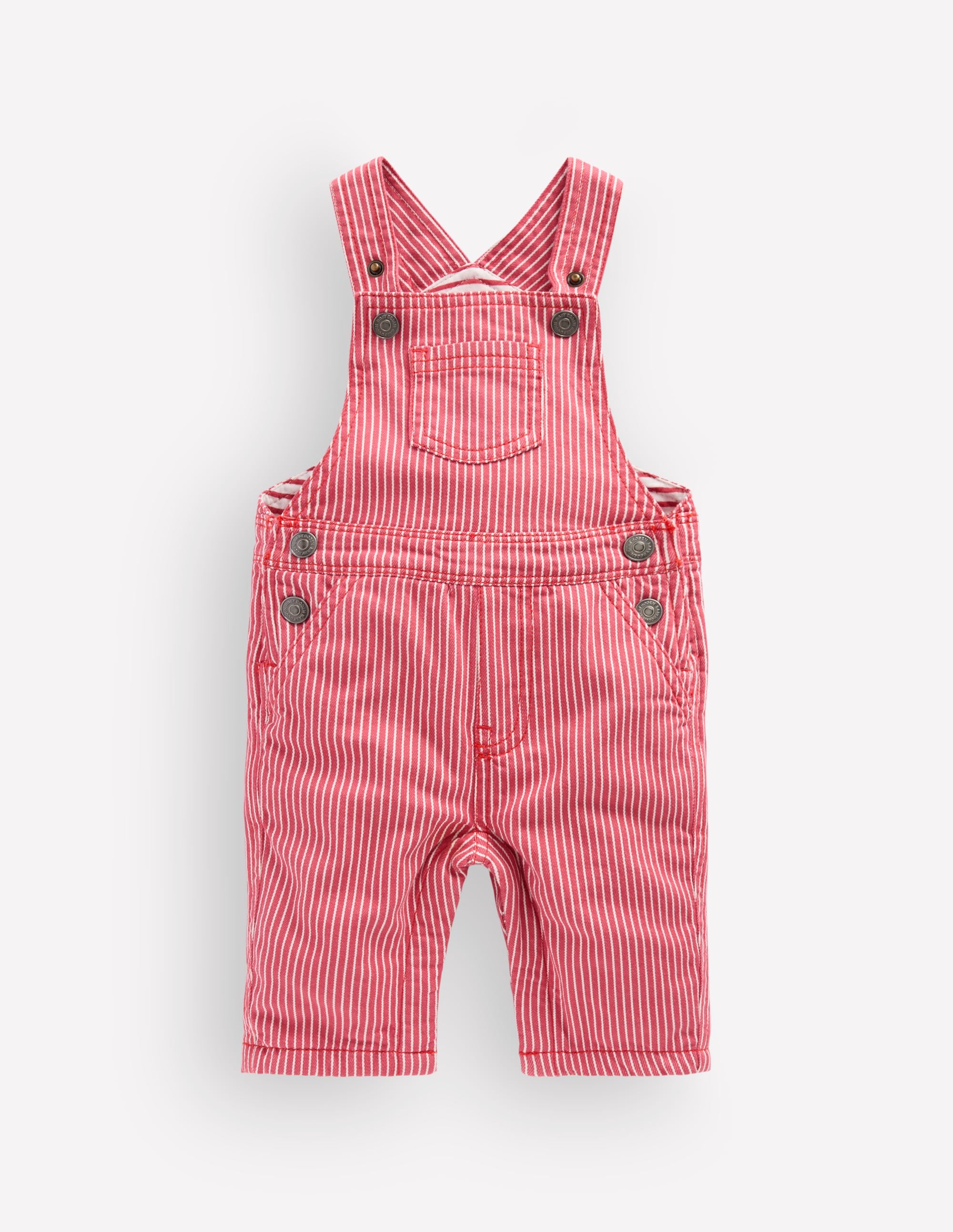 Woven Dungarees-Holly Berry Ticking Stripe - Image 1