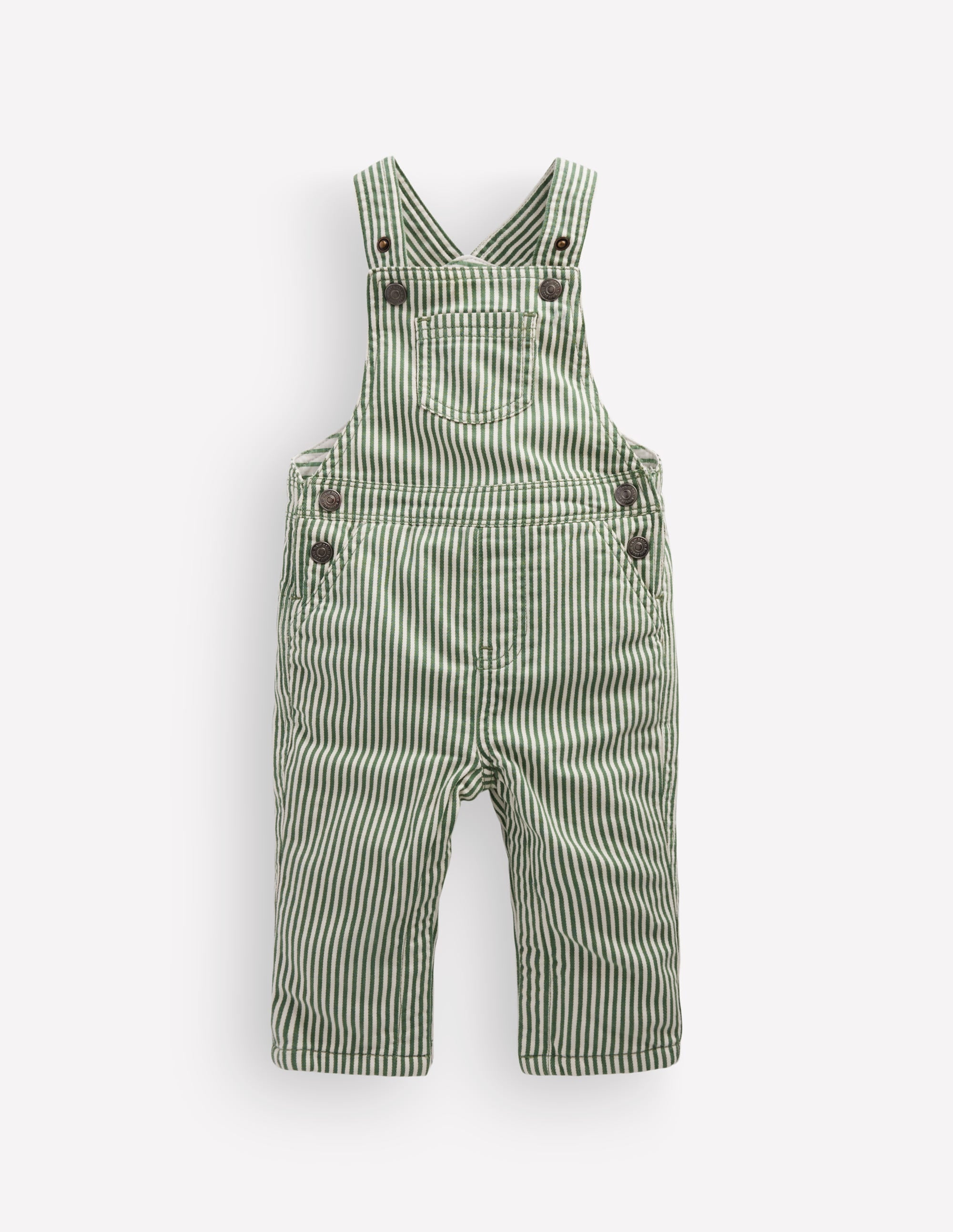 Woven Dungarees-Green Ticking Stripe - Image 1