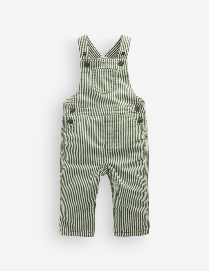 Woven Dungarees-Green Ticking Stripe