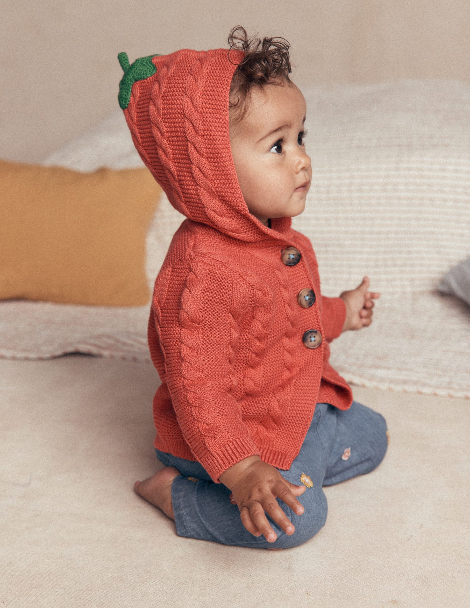 Novelty Cotton Knitted Jacket-Terracotta Clay Pumpkin-3