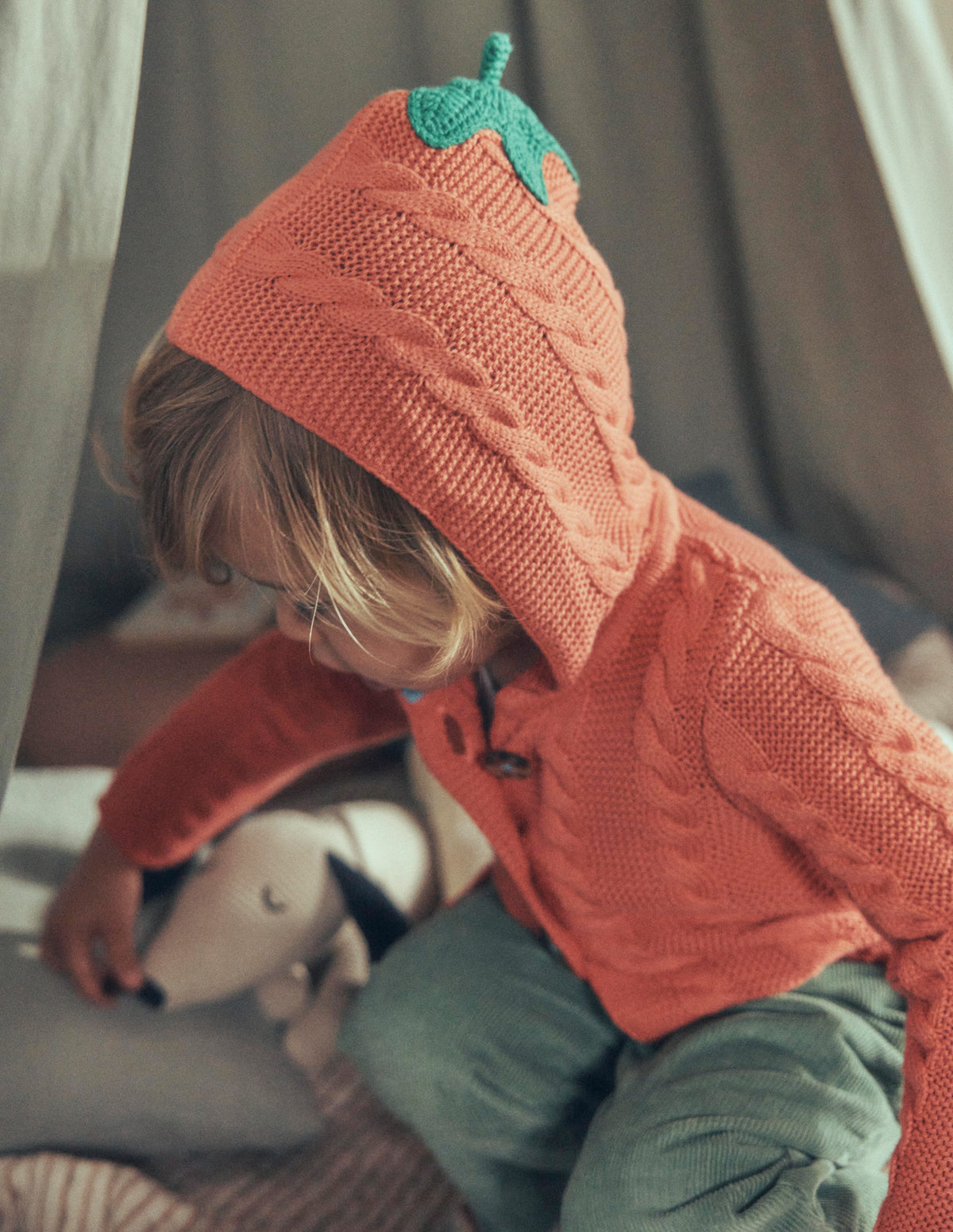 Novelty Cotton Knitted Jacket-Terracotta Clay Pumpkin-2