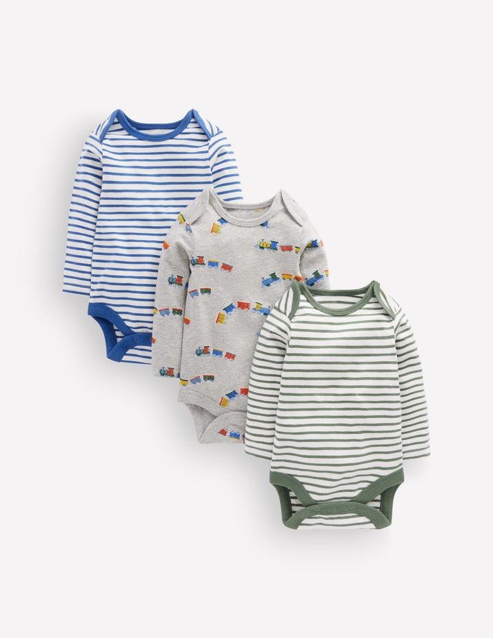 3-pack Cotton Bodies-Grey Marl Trains