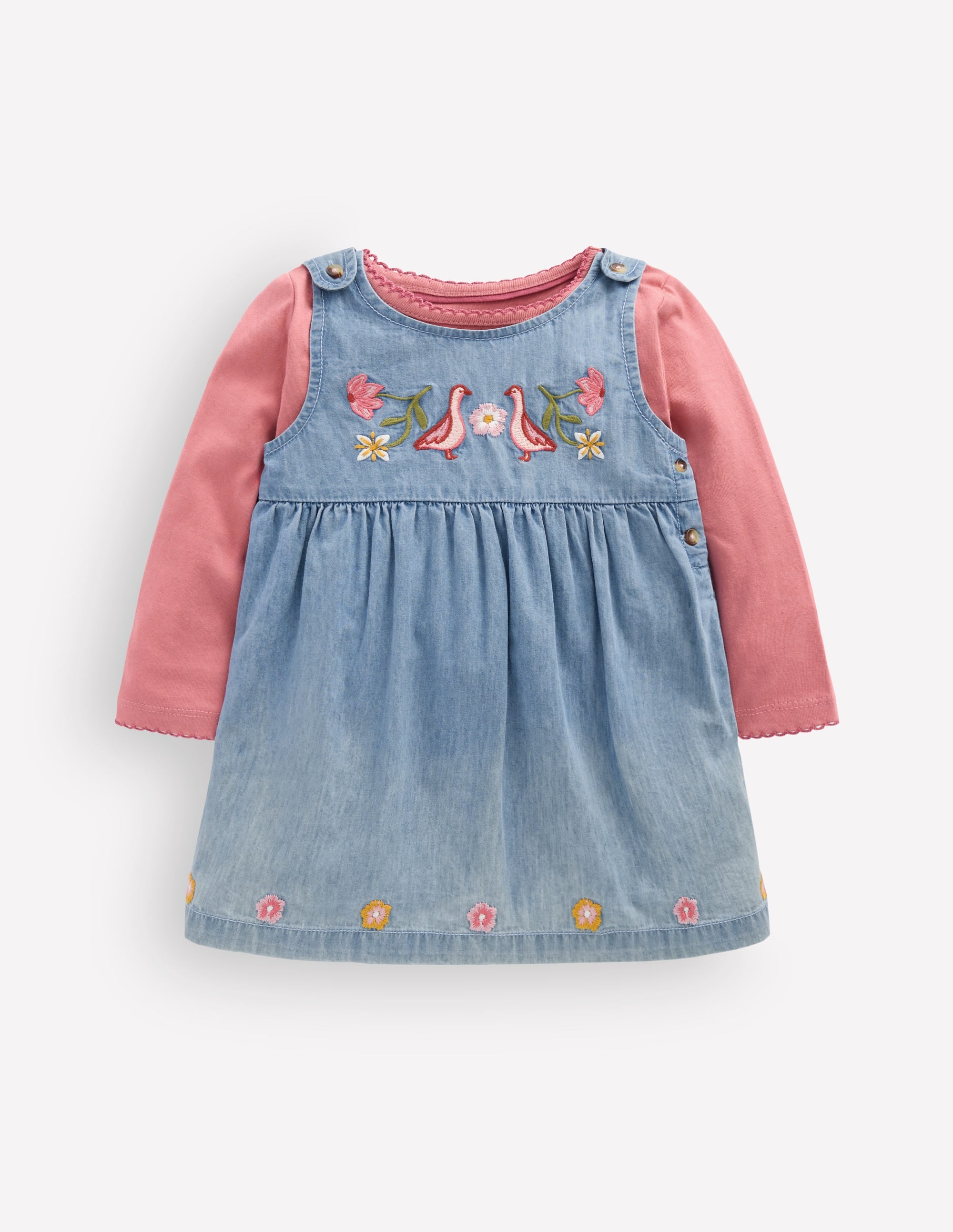 Embroidered Pinny Dress Set-Embroidered Chambray - Image 1