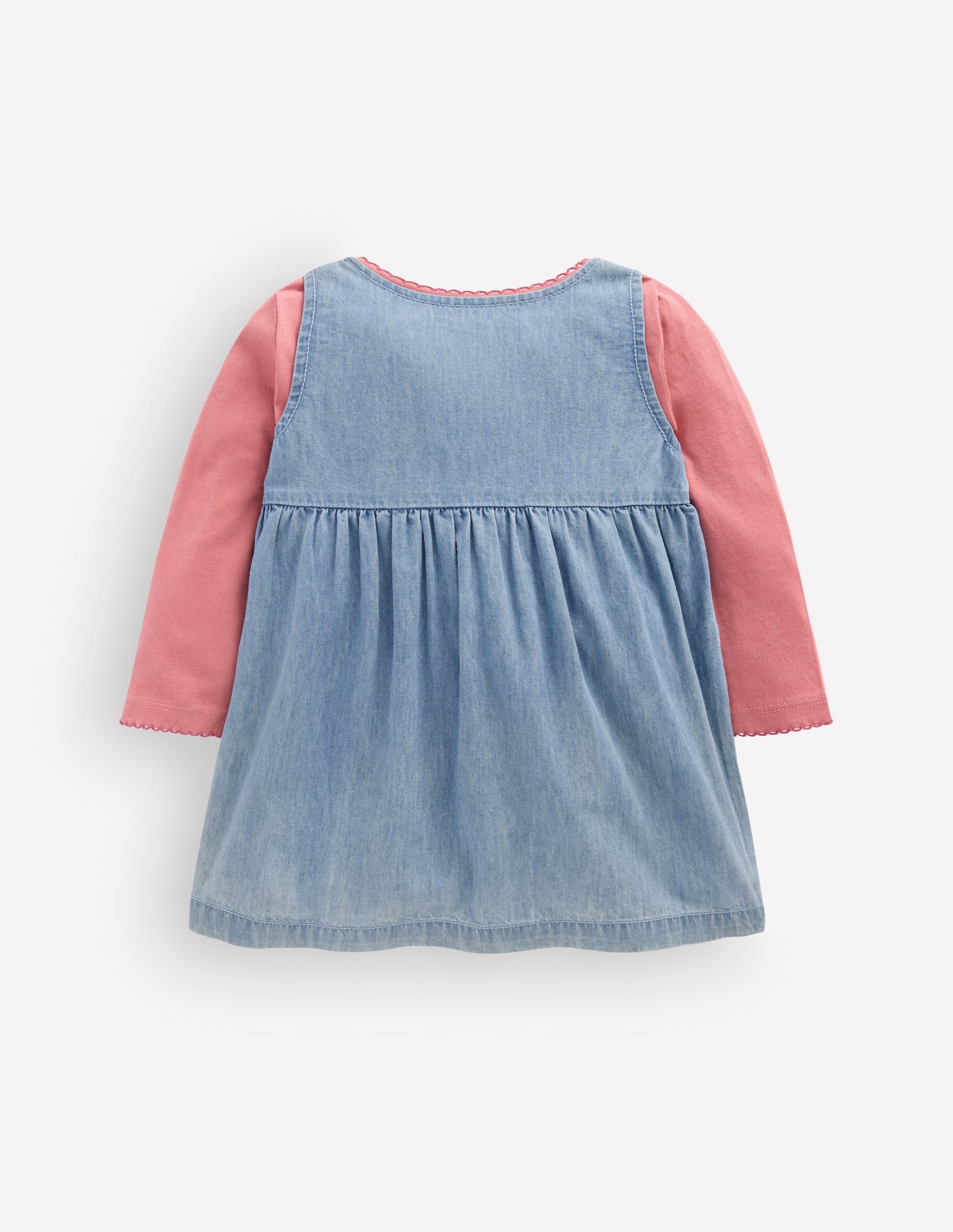 Embroidered Pinny Dress Set-Embroidered Chambray-2