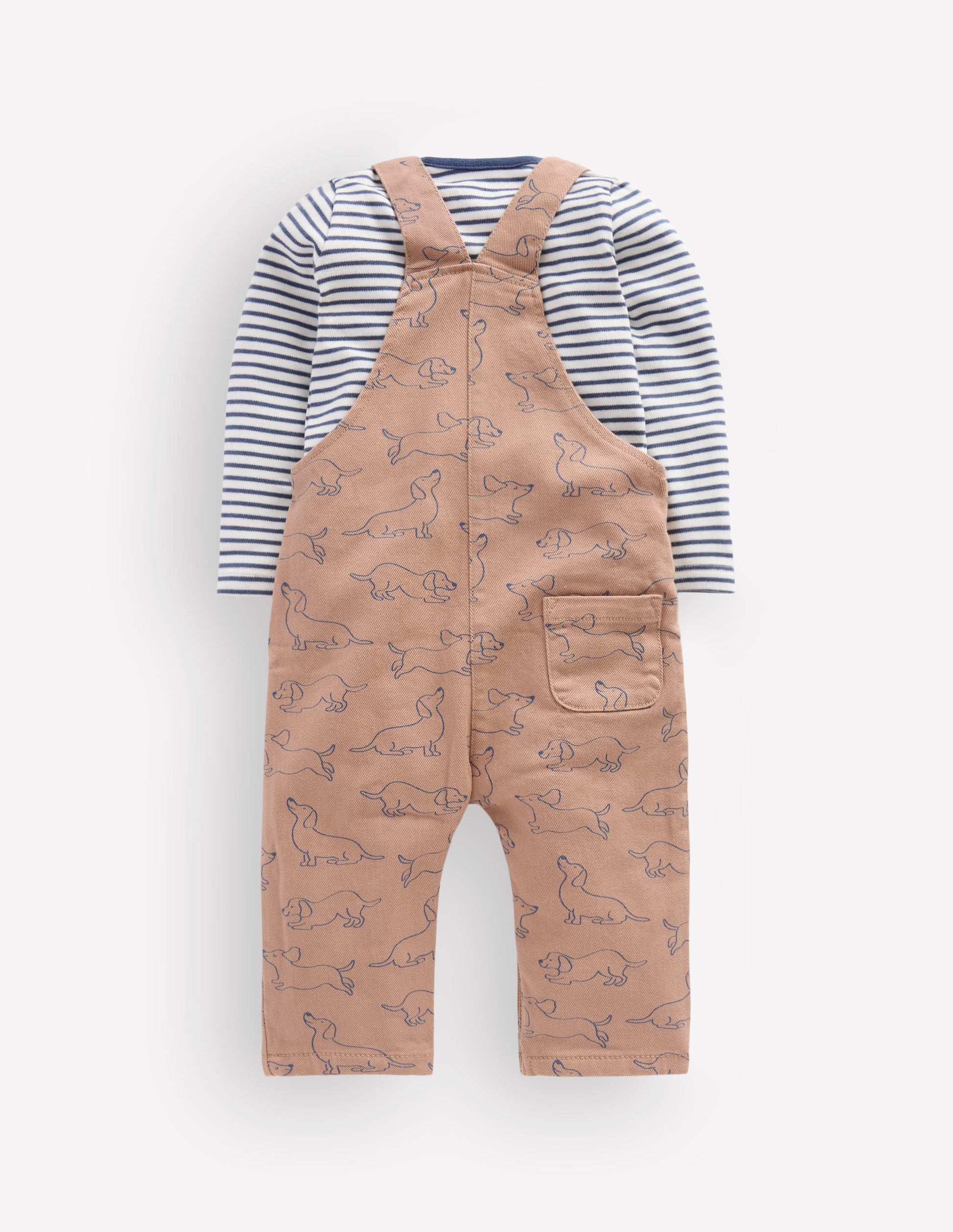 Long Sleeve Dungaree Set-Brown Puppy-2