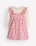 Jersey Pinny Dress Set-Pink Ditsy Vintage Roses