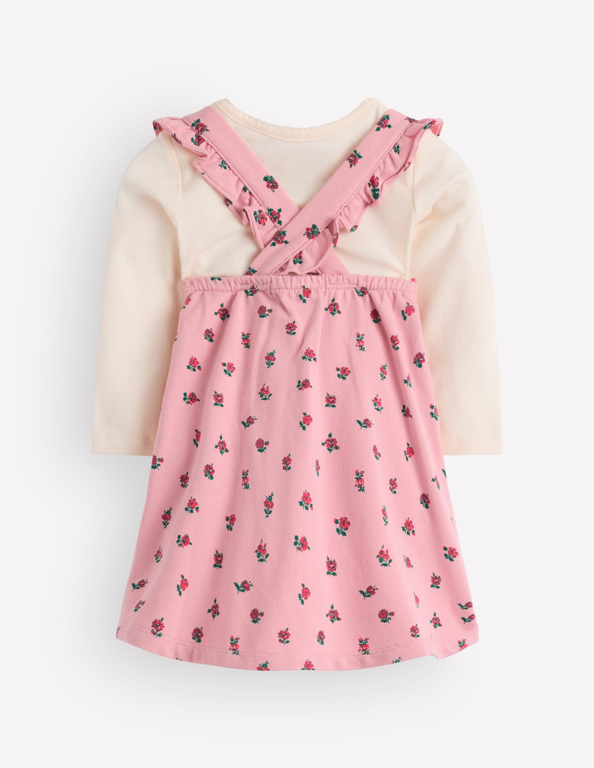 Jersey Pinny Dress Set-Pink Ditsy Vintage Roses-2