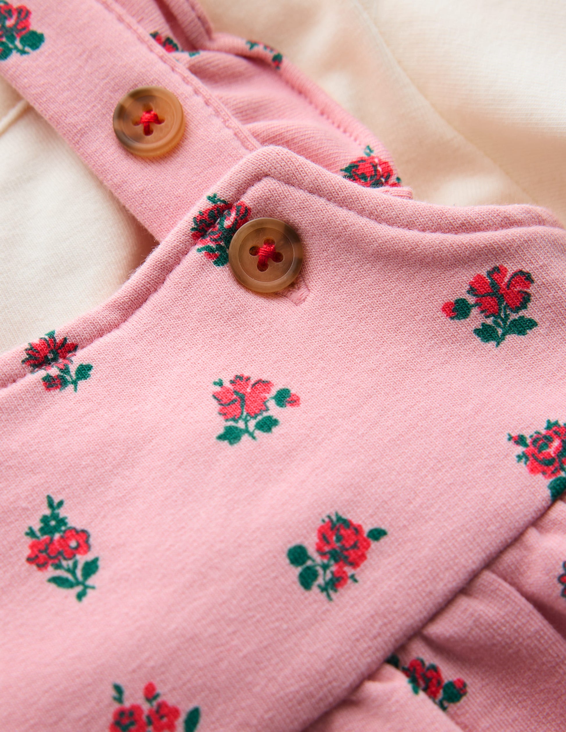 Jersey Pinny Dress Set-Pink Ditsy Vintage Roses-3