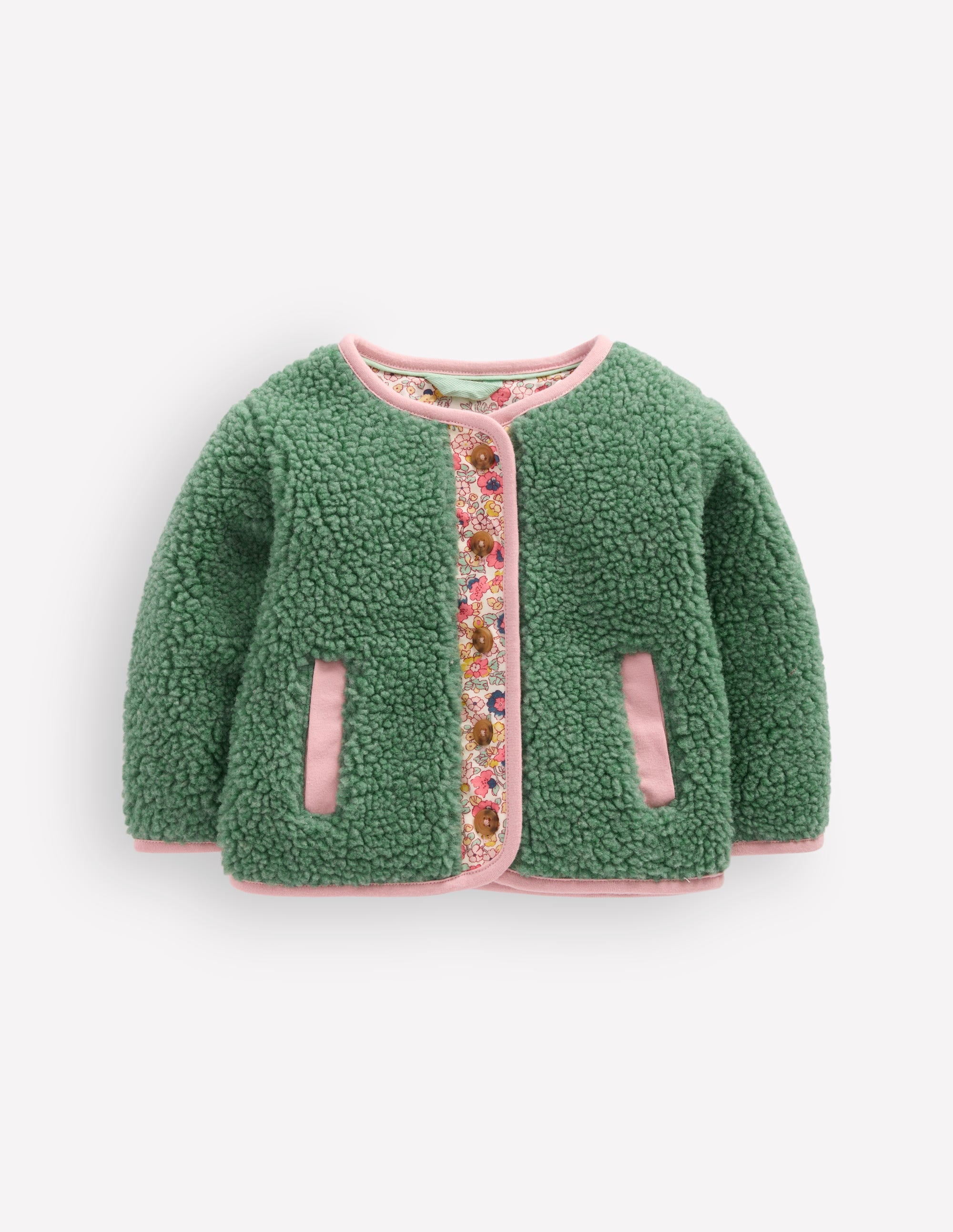 Cosy Borg Button-Down Jacket-Larch Green Floral - Image 2