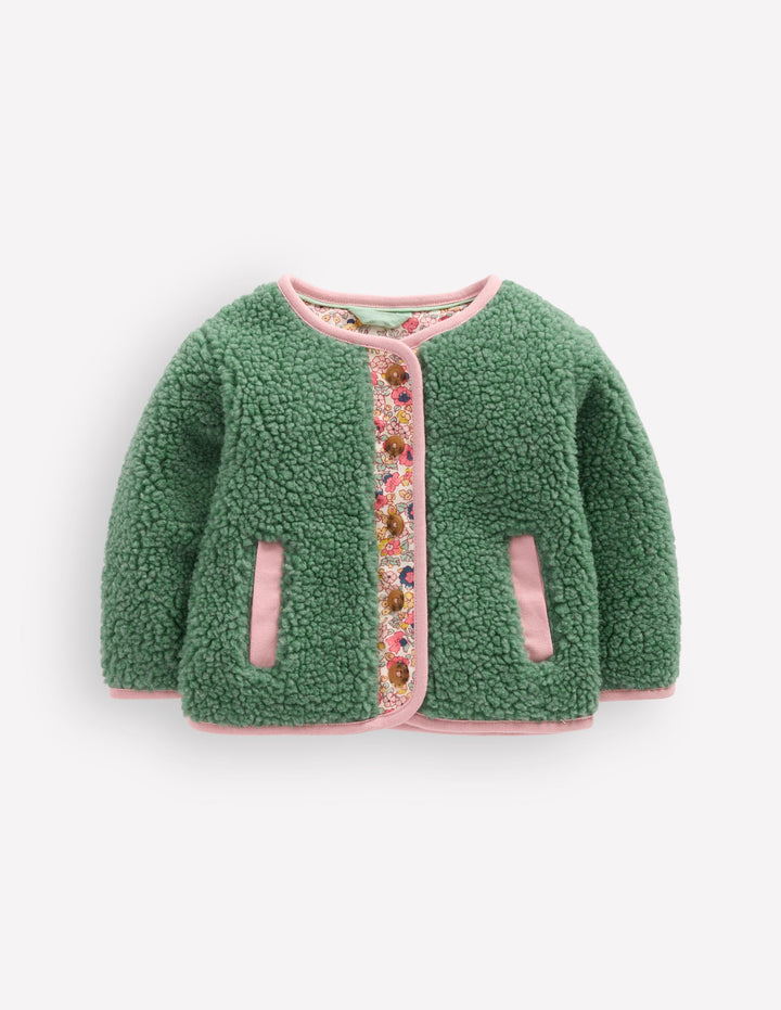 Cosy Borg Button-Down Jacket-Larch Green Floral