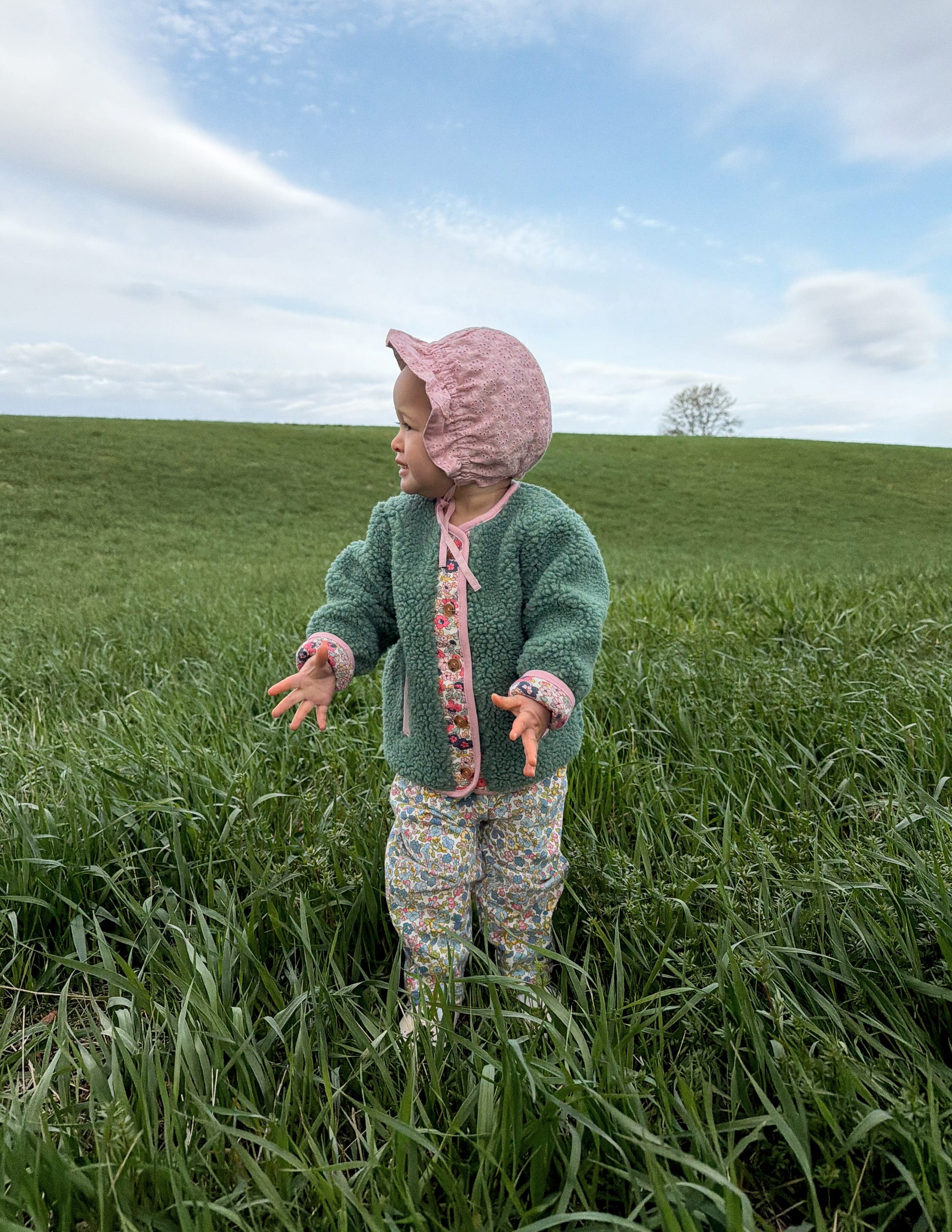 Cosy Borg Button-Down Jacket-Larch Green Floral-1