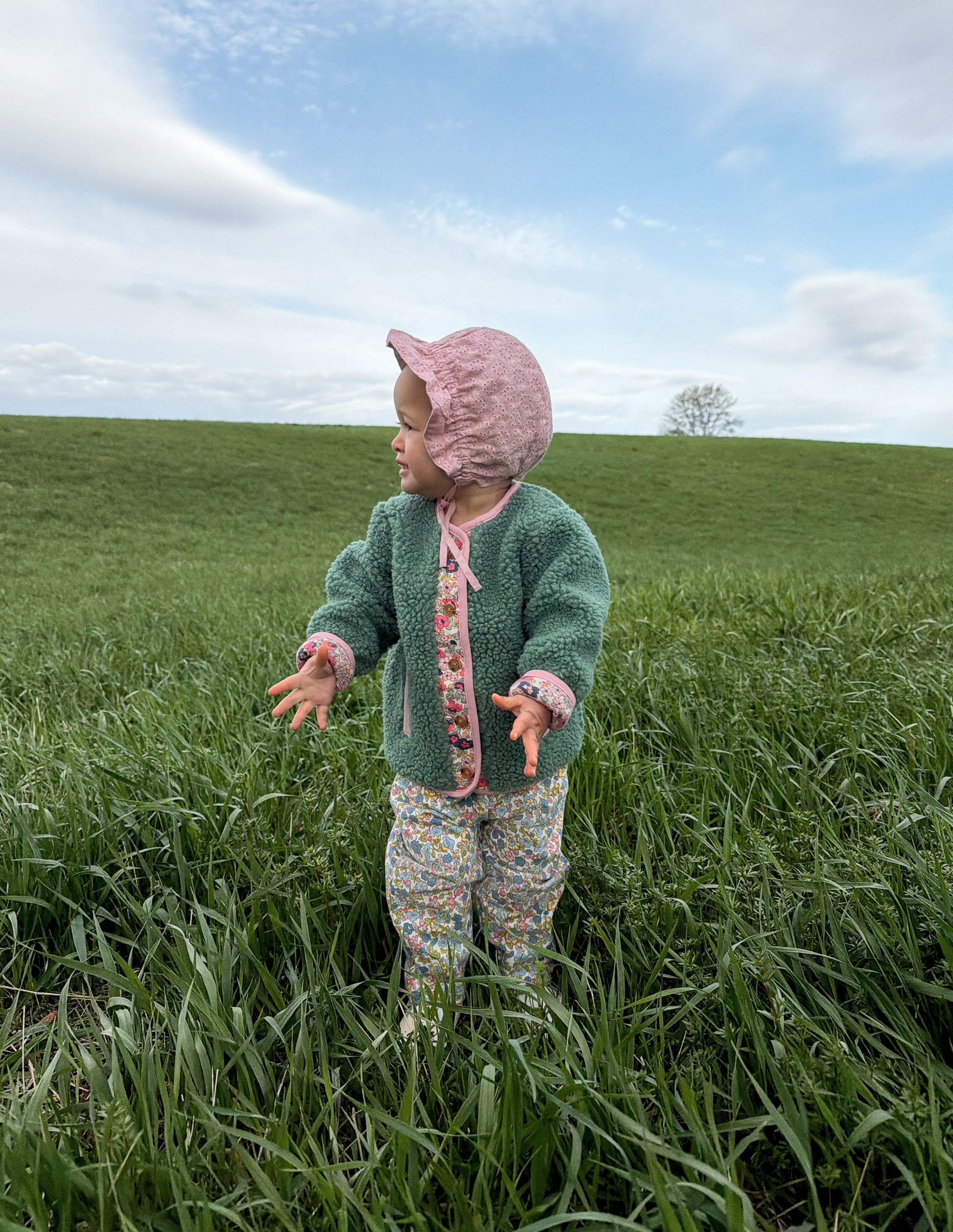 Cosy Borg Button-Down Jacket-Larch Green Floral-5