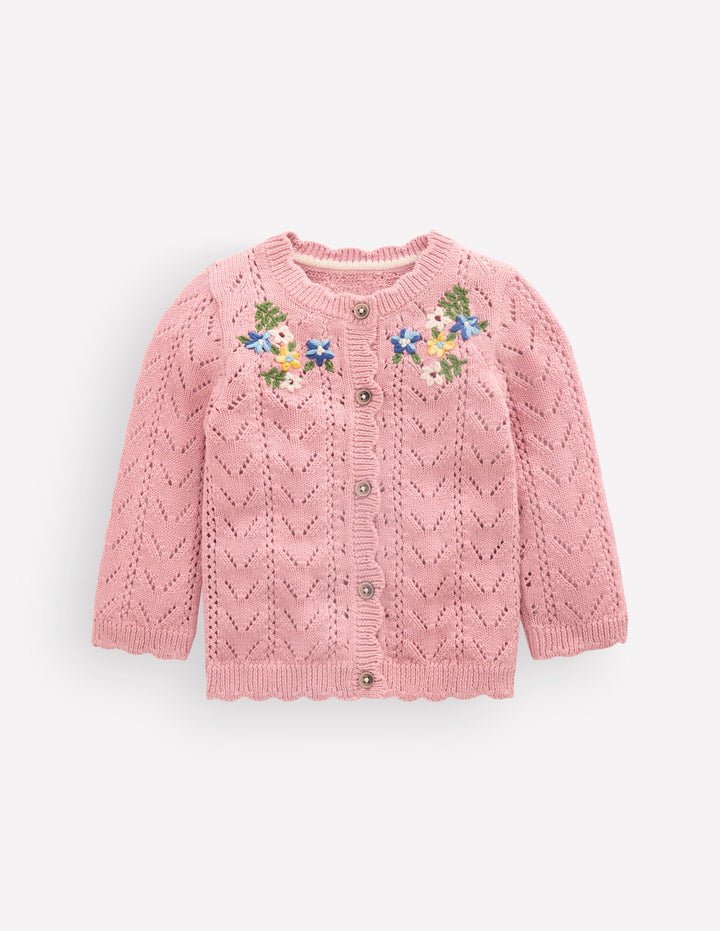 Embroidered Cotton Cardigan-Vintage Pink Mini Embroidered