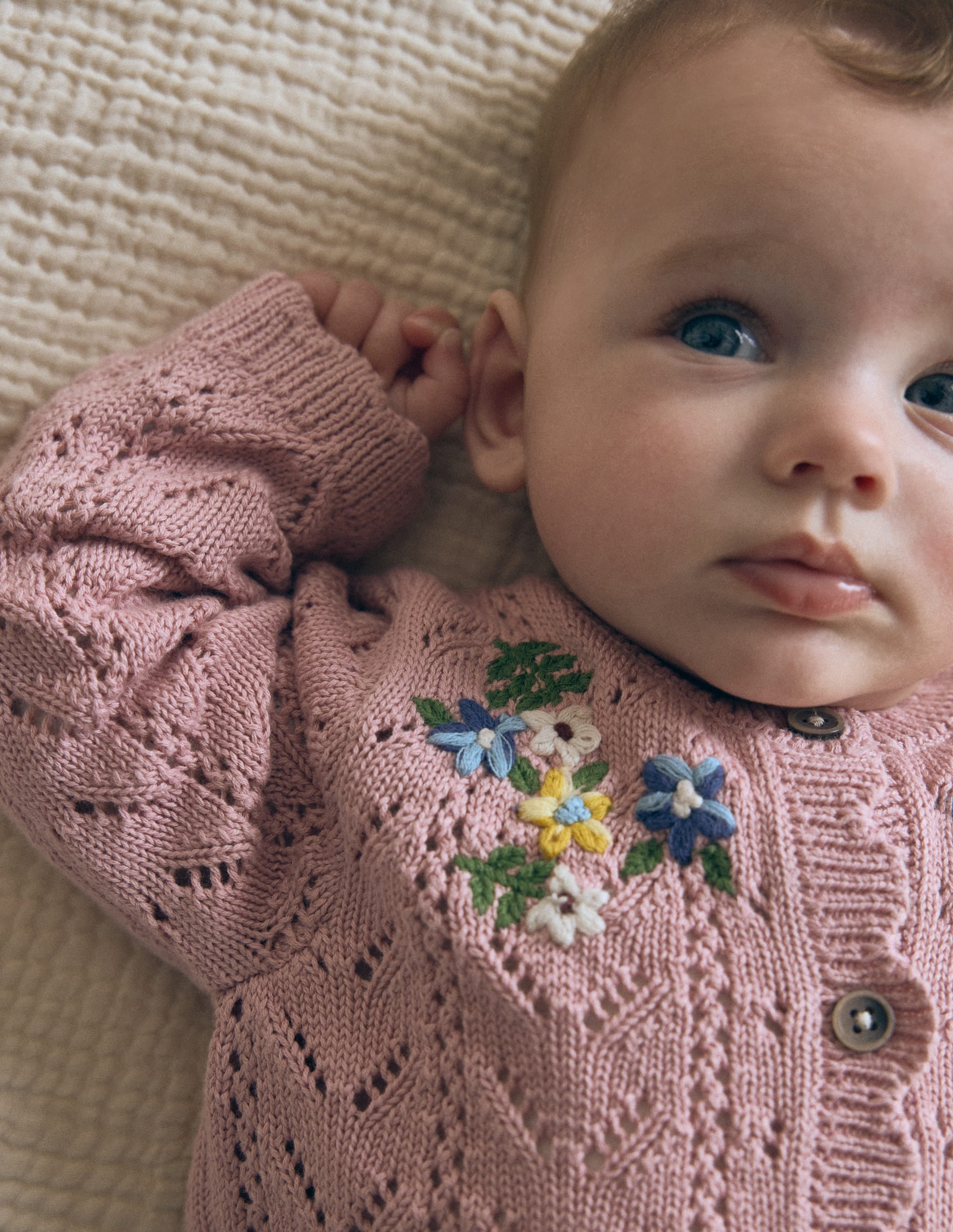 Embroidered Cotton Cardigan-Vintage Pink Mini Embroidered - Image 1