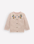 Embroidered Cotton Cardigan-Ecru Marl Mini Embroidered