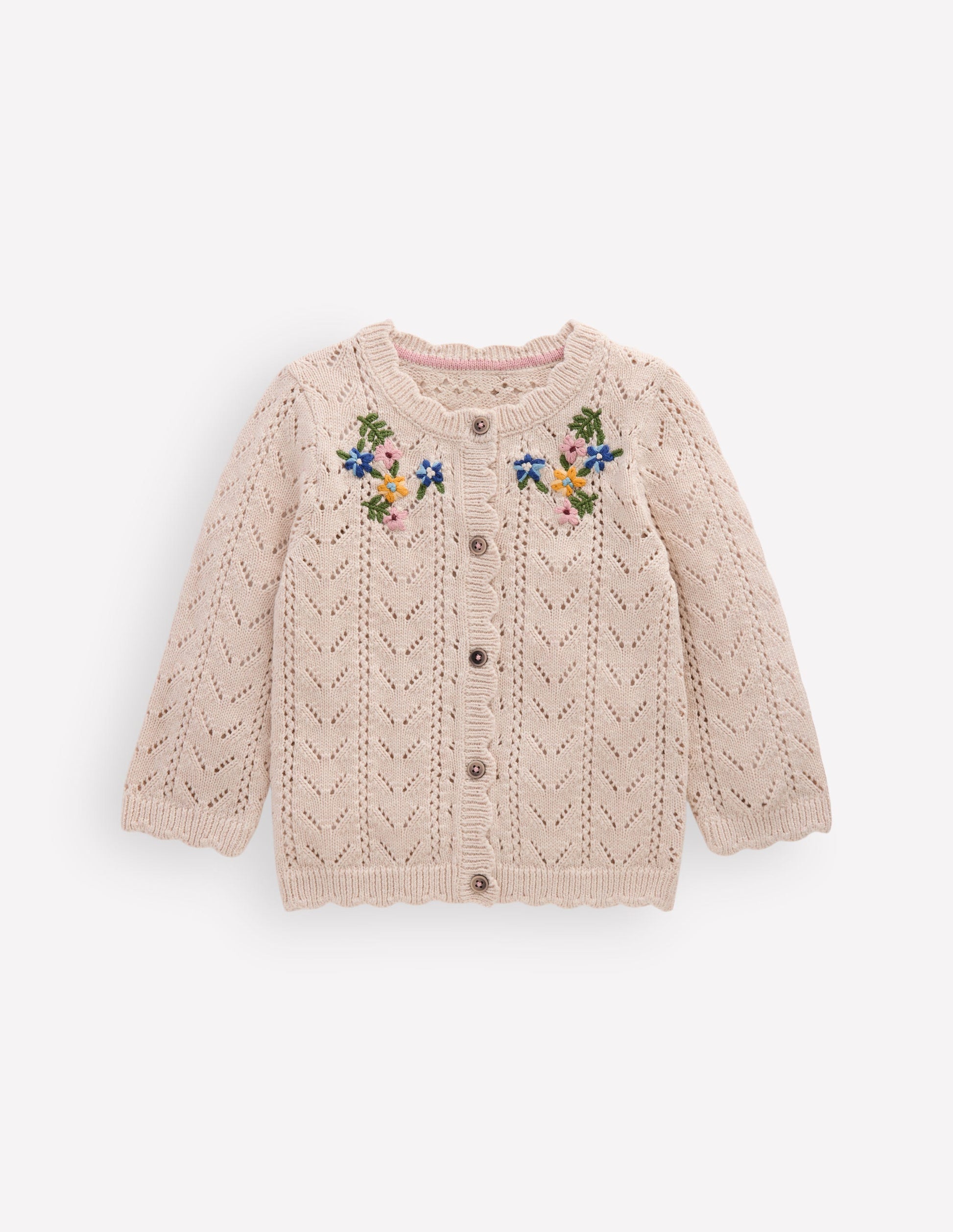 Embroidered Cotton Cardigan-Ecru Marl Mini Embroidered-1