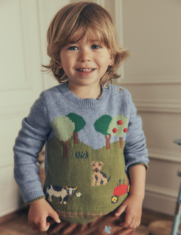Cotton Logo Jumper-Multi Farm Scene