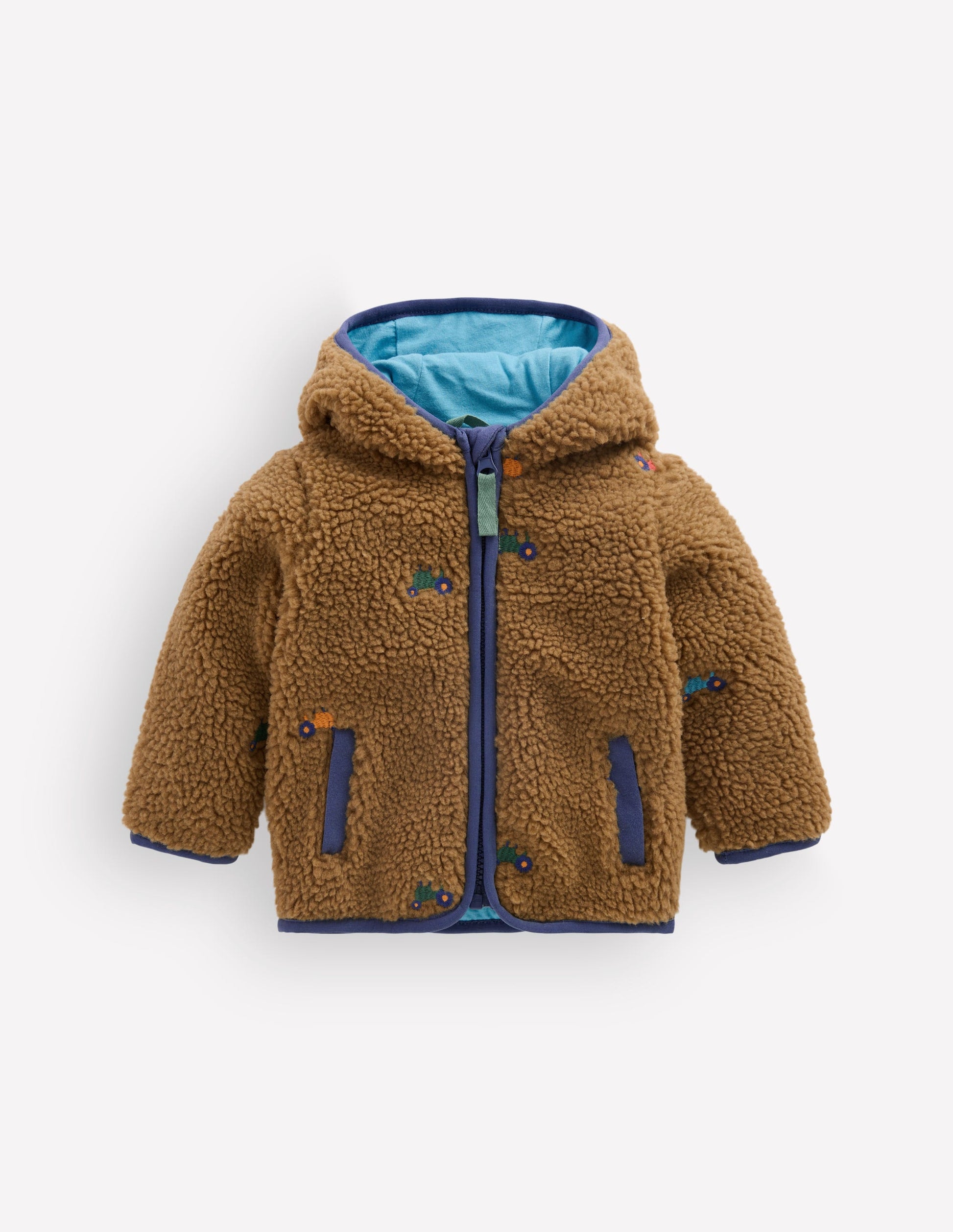 Embroidered Borg Jacket-Brown Multi Tractors-1