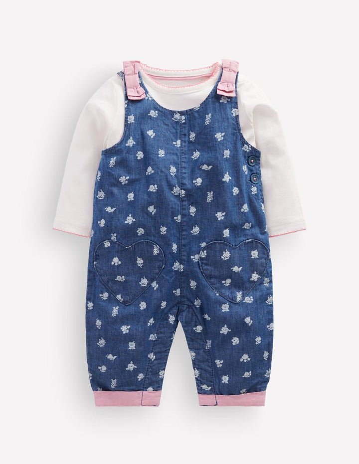 Woven Dungarees Set-Chambray Roses