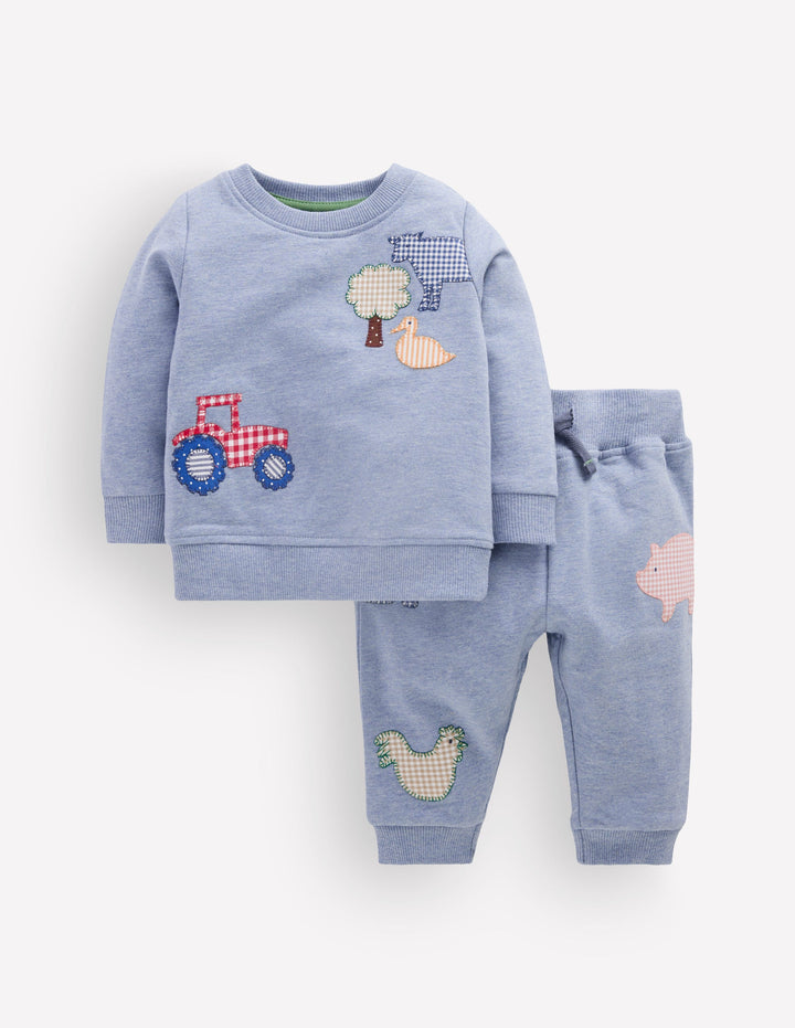 Appliqué Sweatshirt Set-Blue Marl Farm