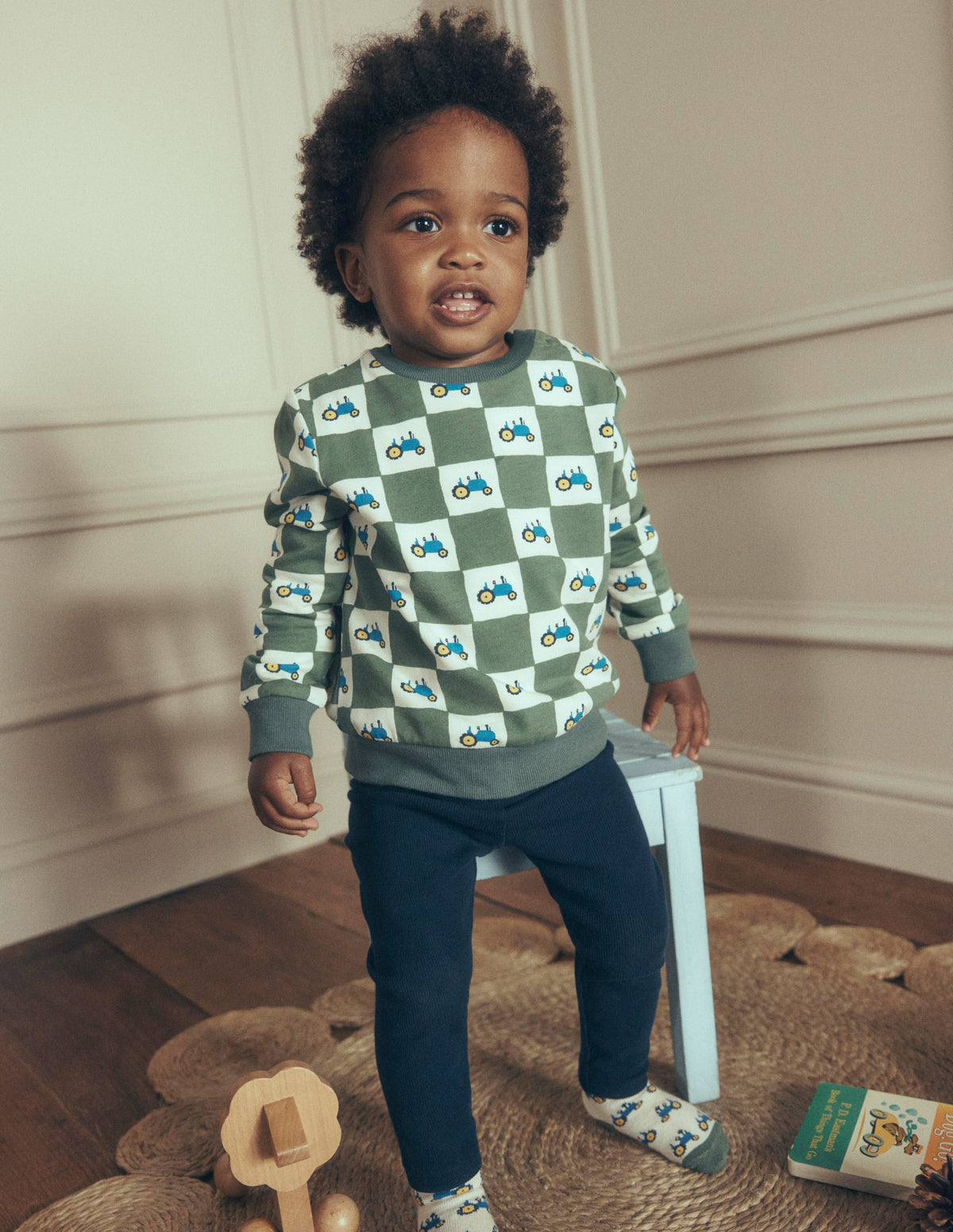 Sweatshirt & Legging Set-Green Check Tractors-1