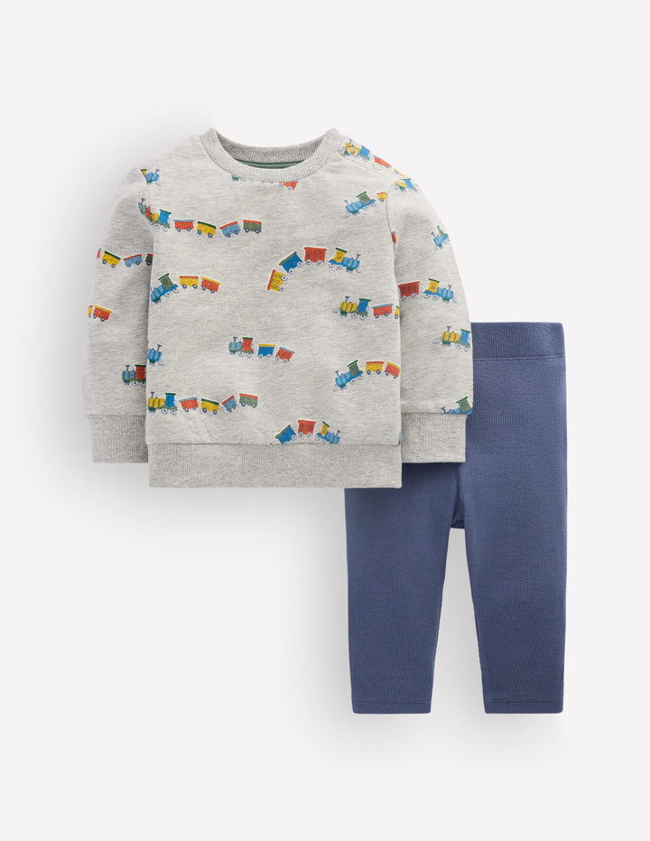 Sweatshirt & Legging Set-Grey Marl Trains